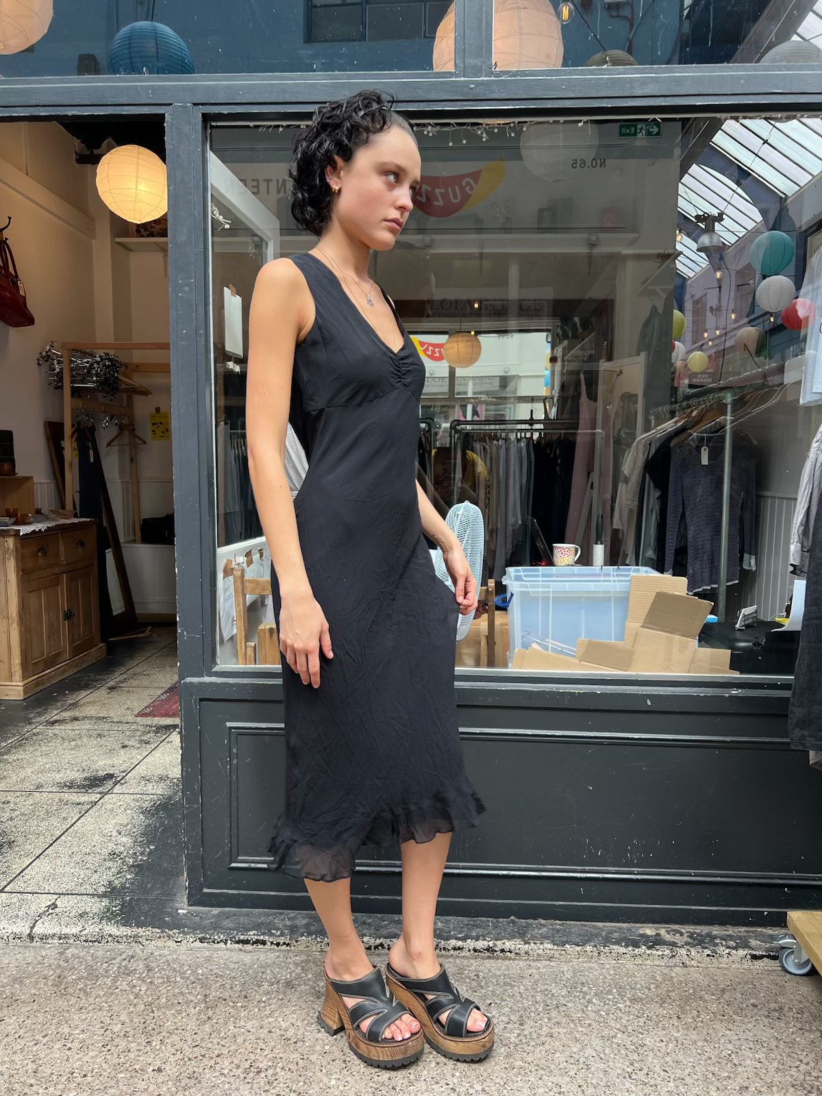 Black 100% silk slip dress