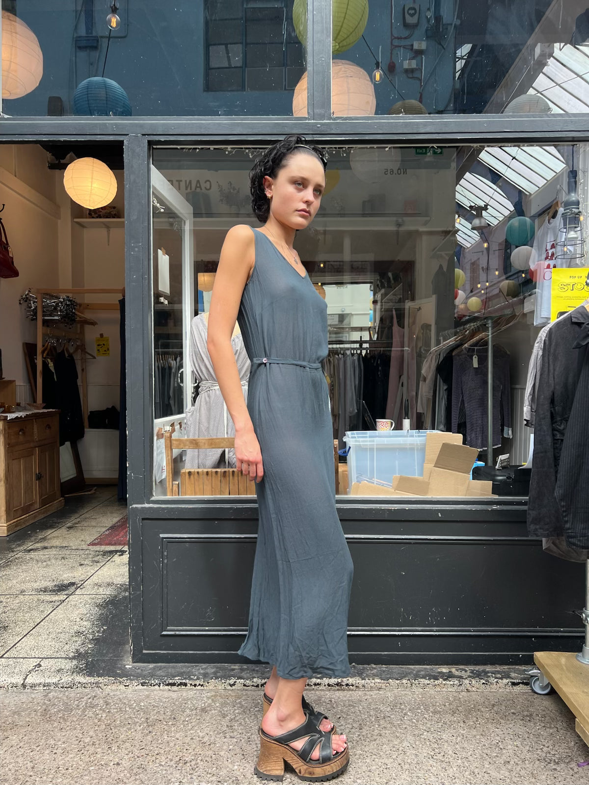 Blue grey sheer maxi dress