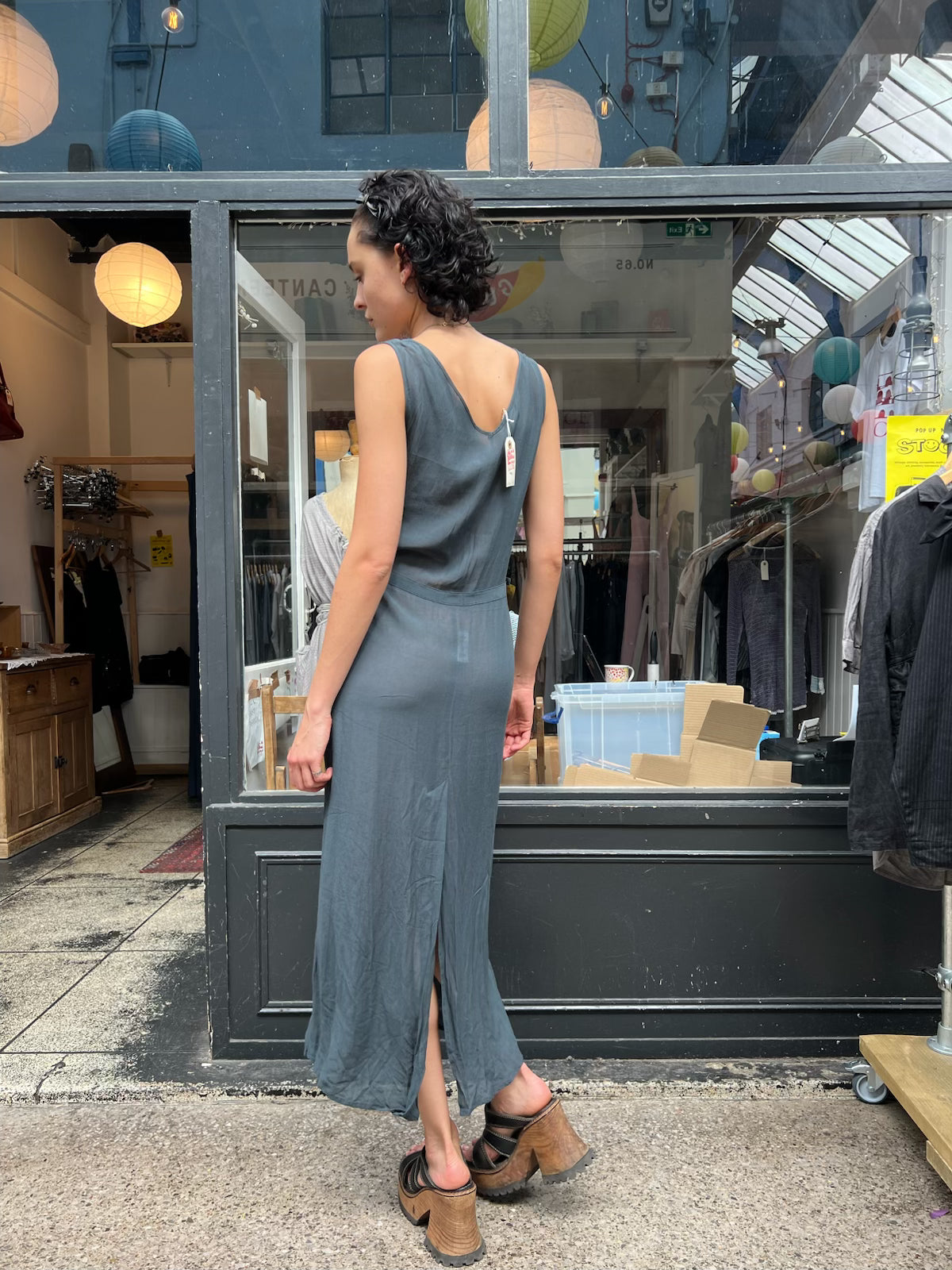 Blue grey sheer maxi dress