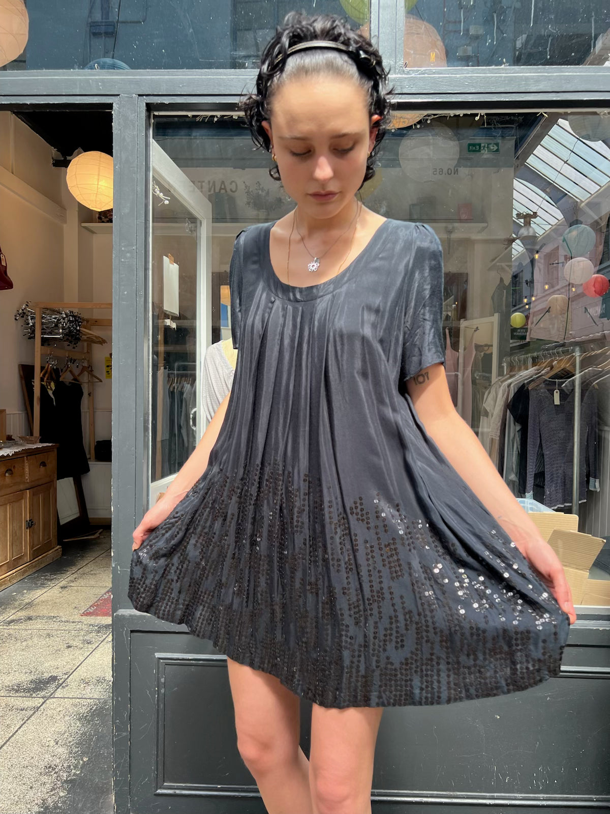 ALL SAINTS black sequin baby doll dress