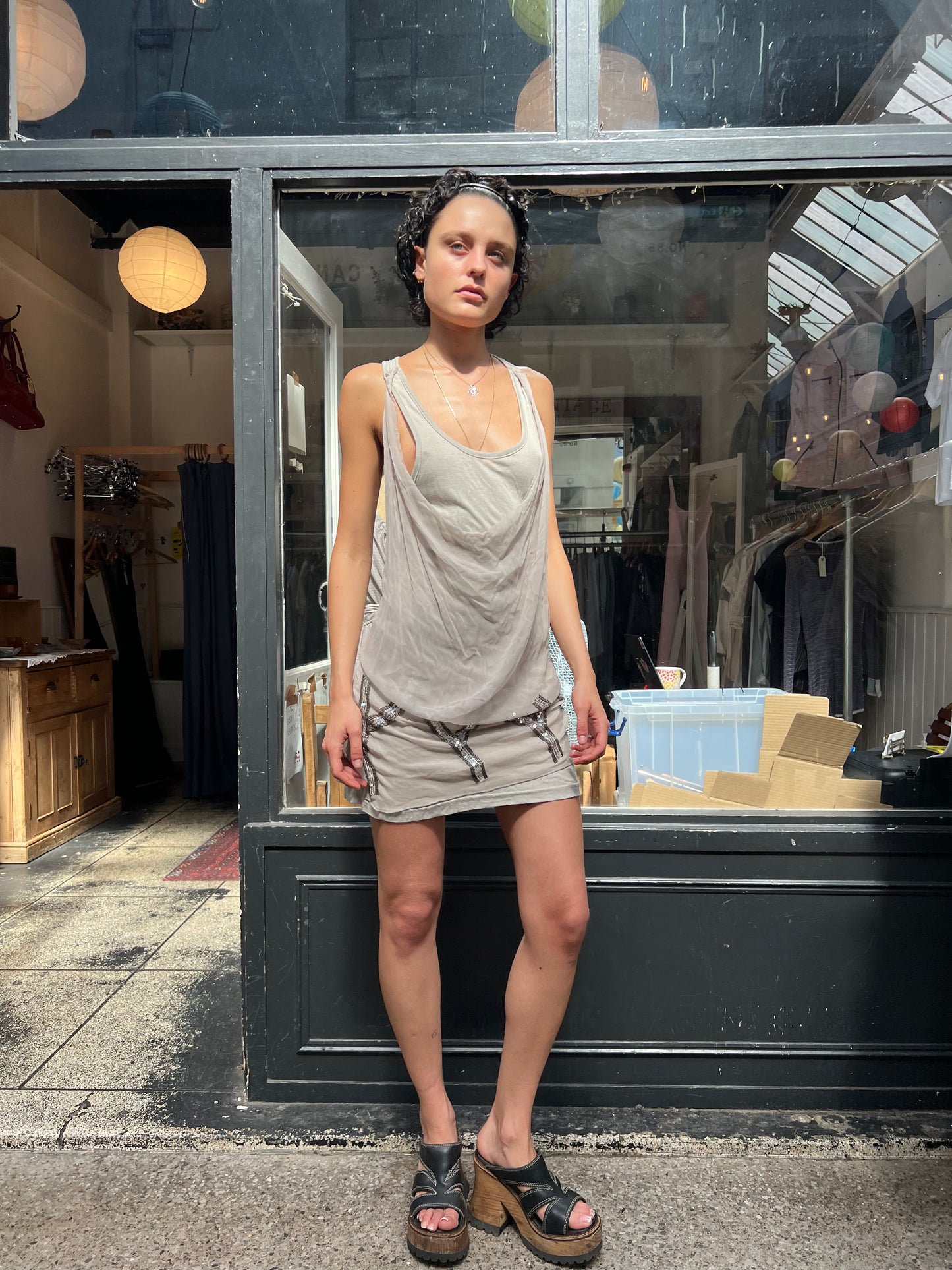Grey beaded mini dress