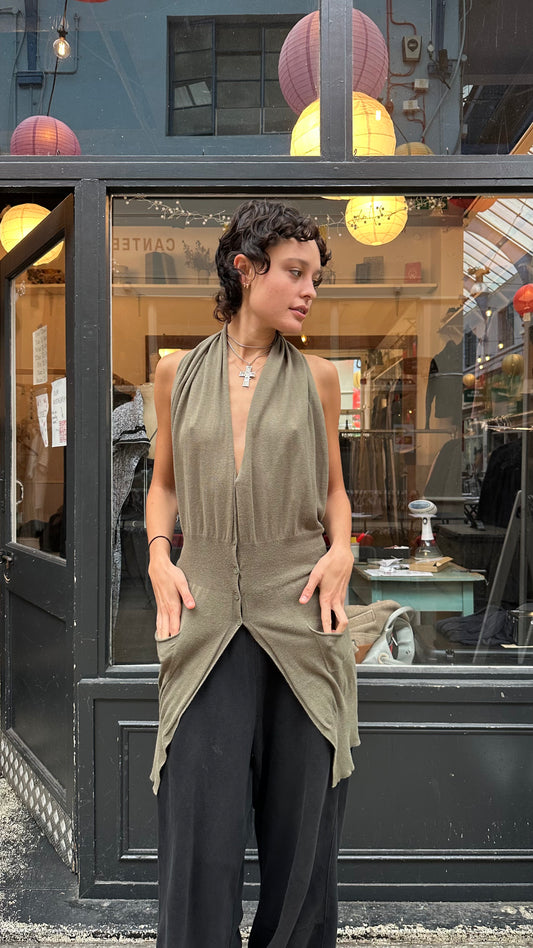 Khaki backless cardigan