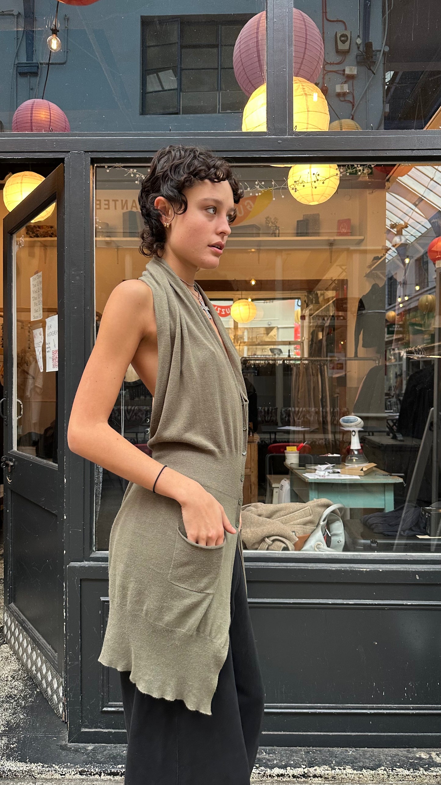 Khaki backless cardigan