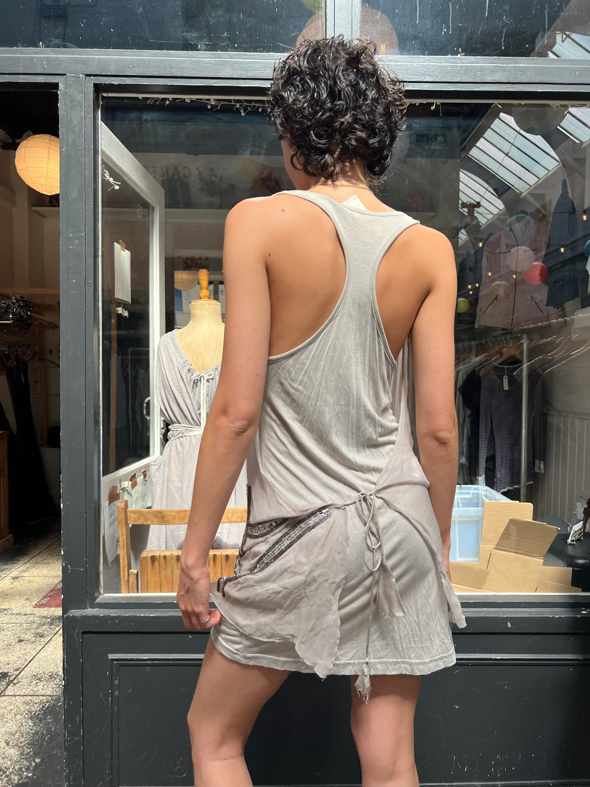 Grey beaded mini dress