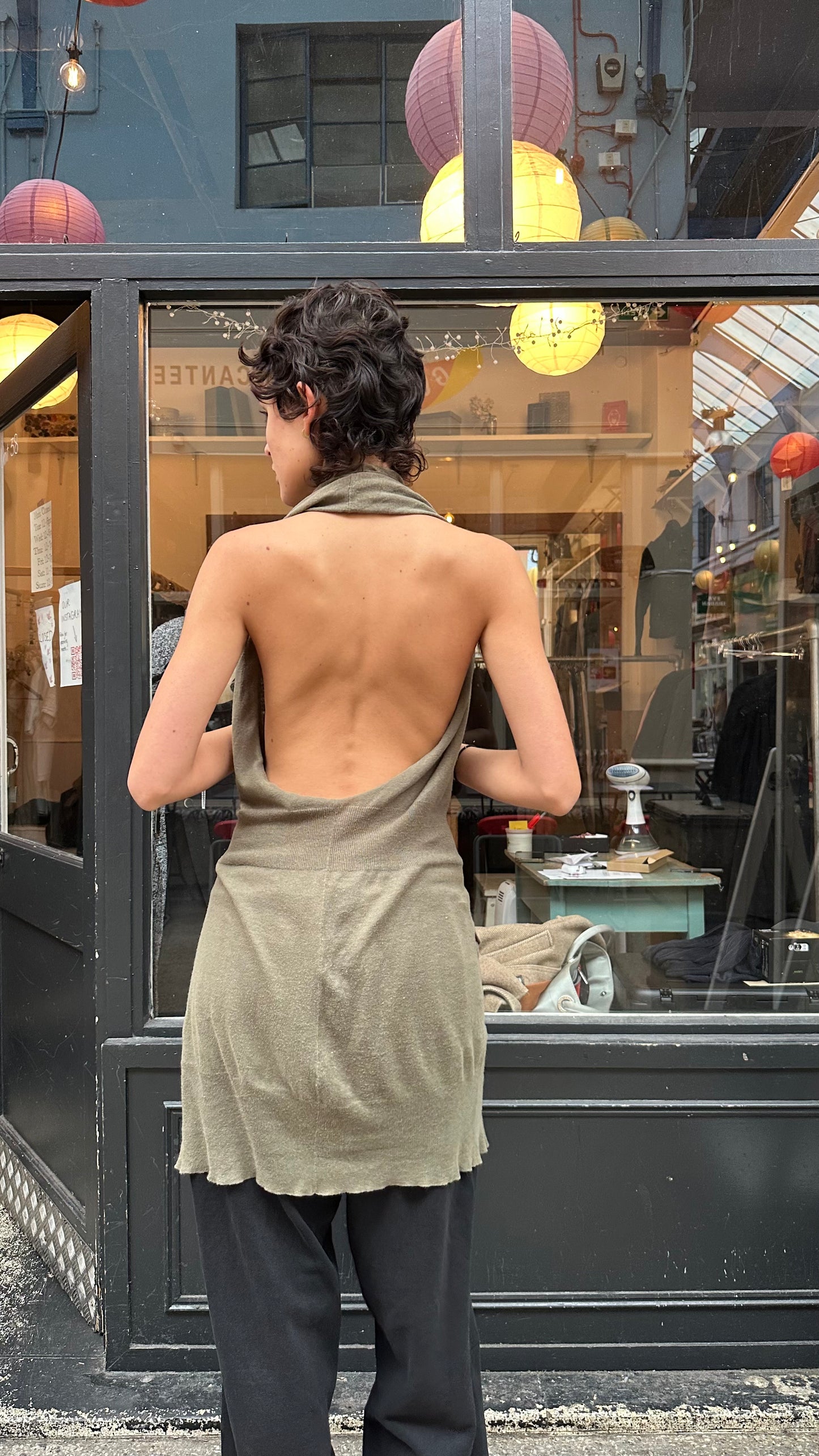 Khaki backless cardigan