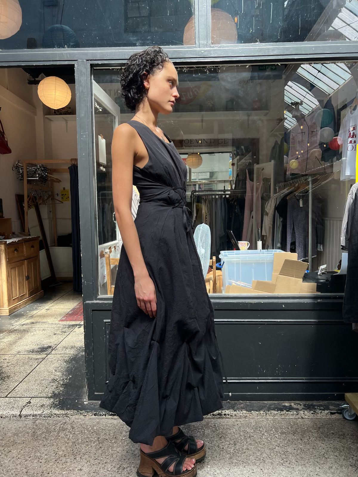 Black parachute maxi dress