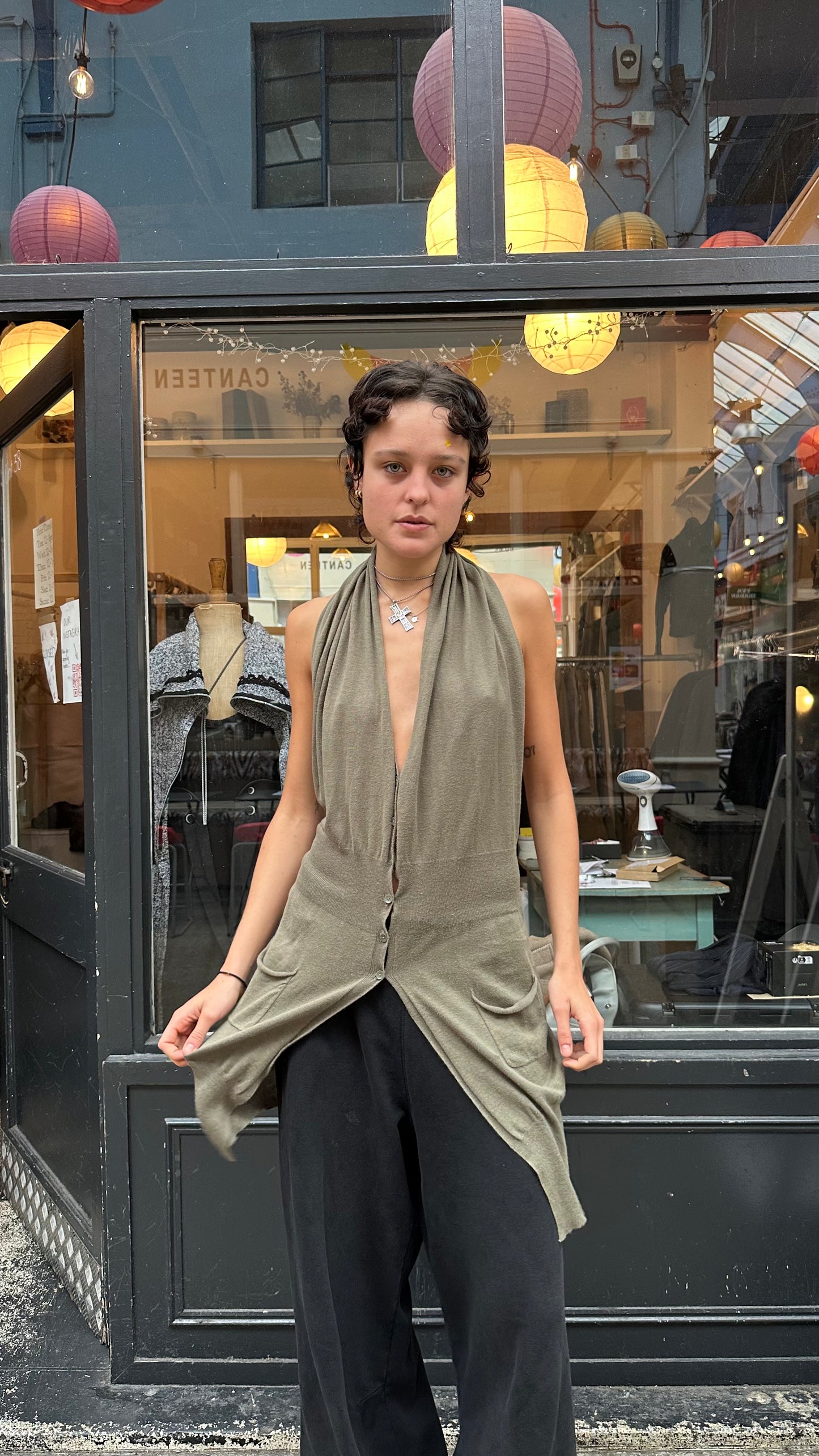 Khaki backless cardigan