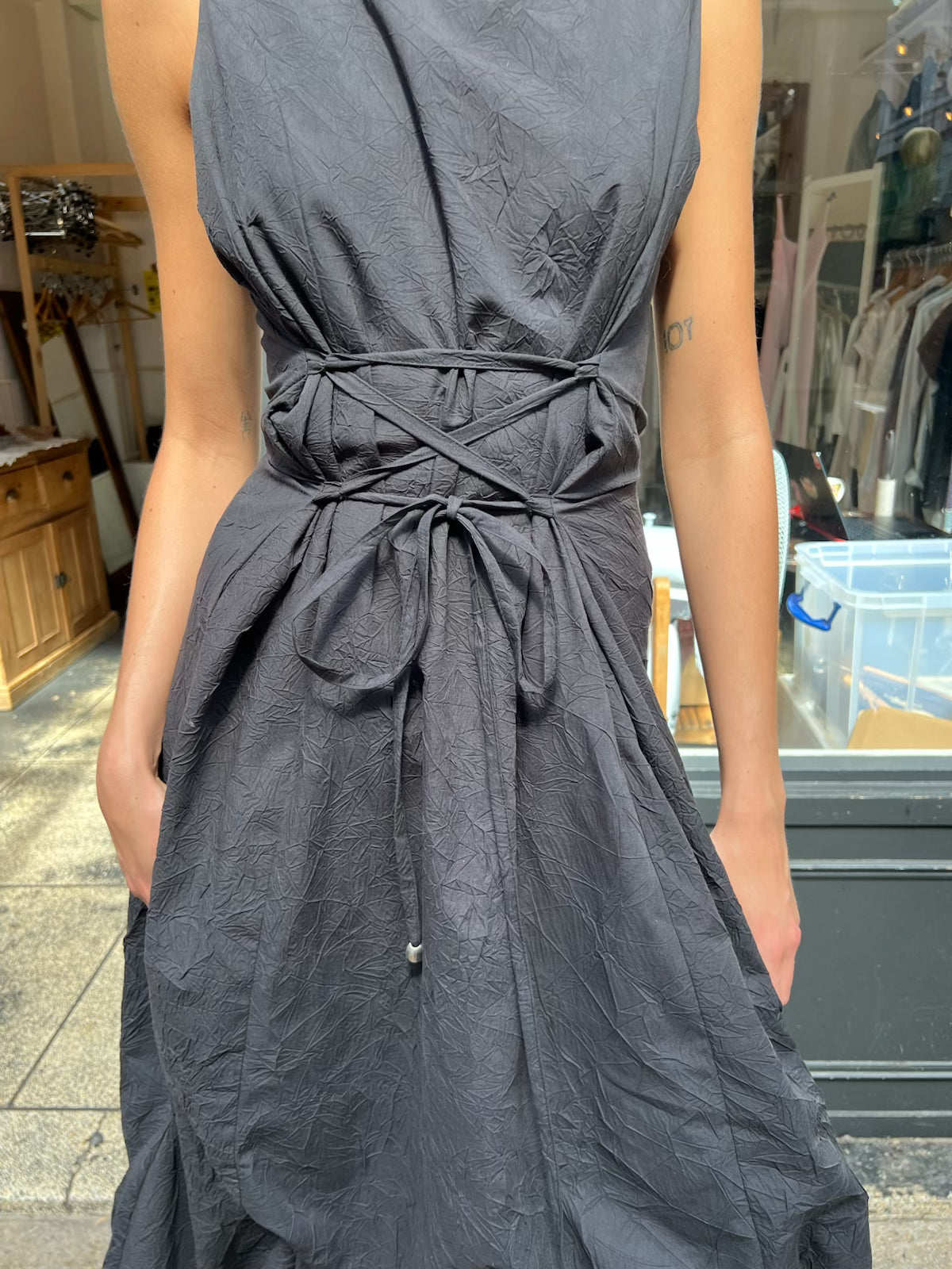Black parachute maxi dress