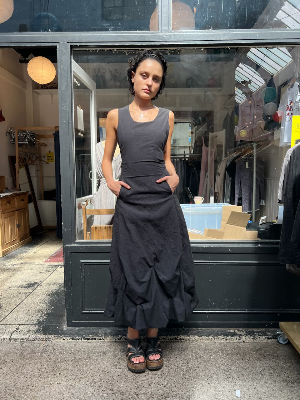 Black parachute maxi dress