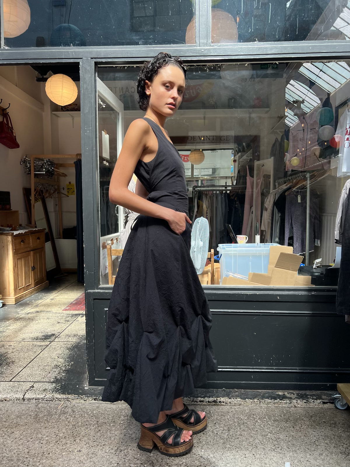 Black parachute maxi dress