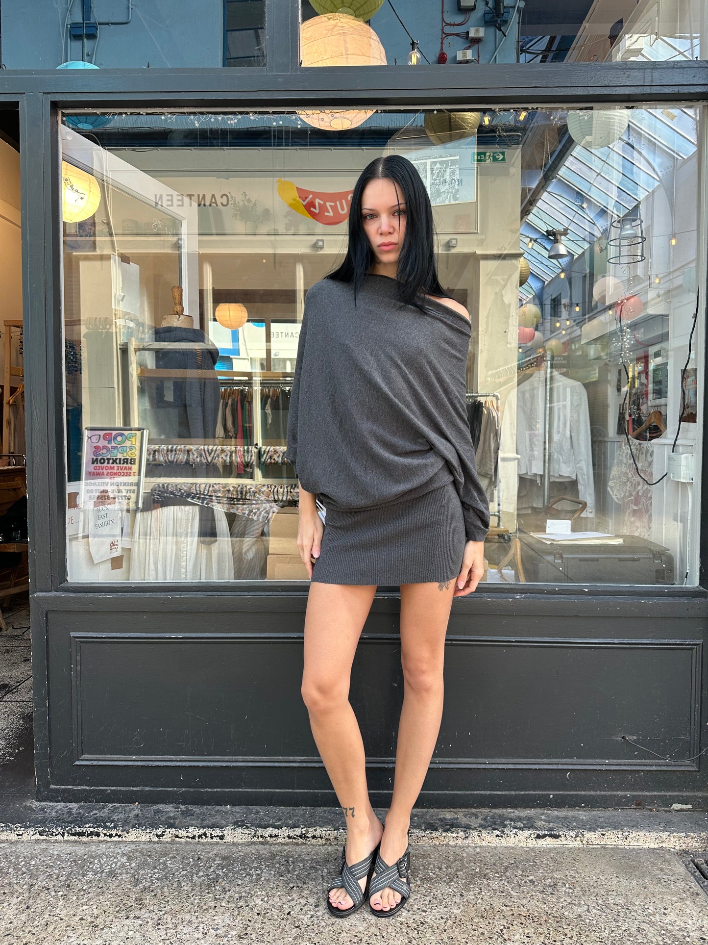 All saints dark grey slouchy mini dress