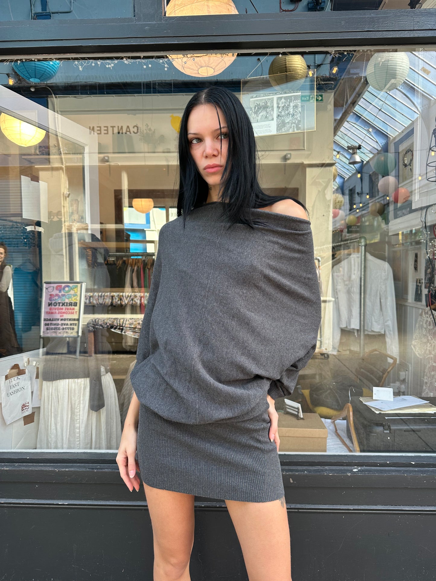 All saints dark grey slouchy mini dress