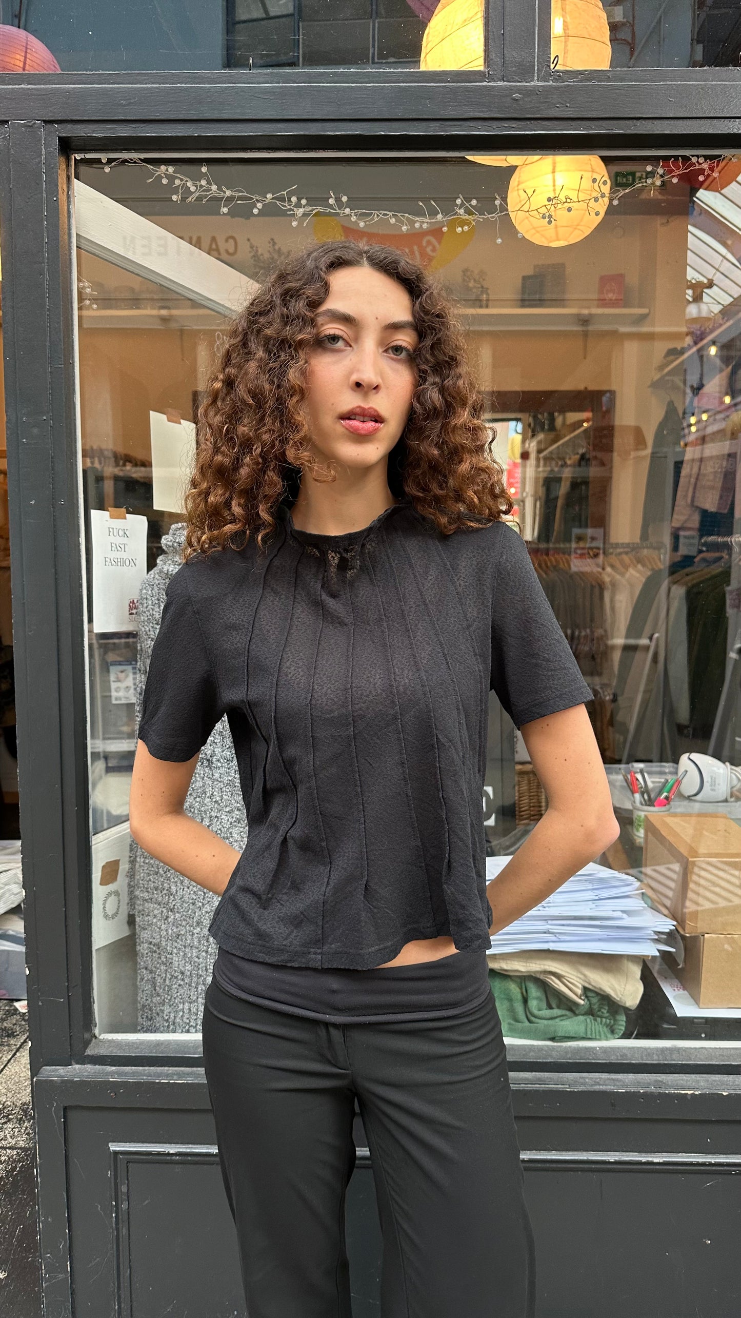 High neck top with ribbed detailing