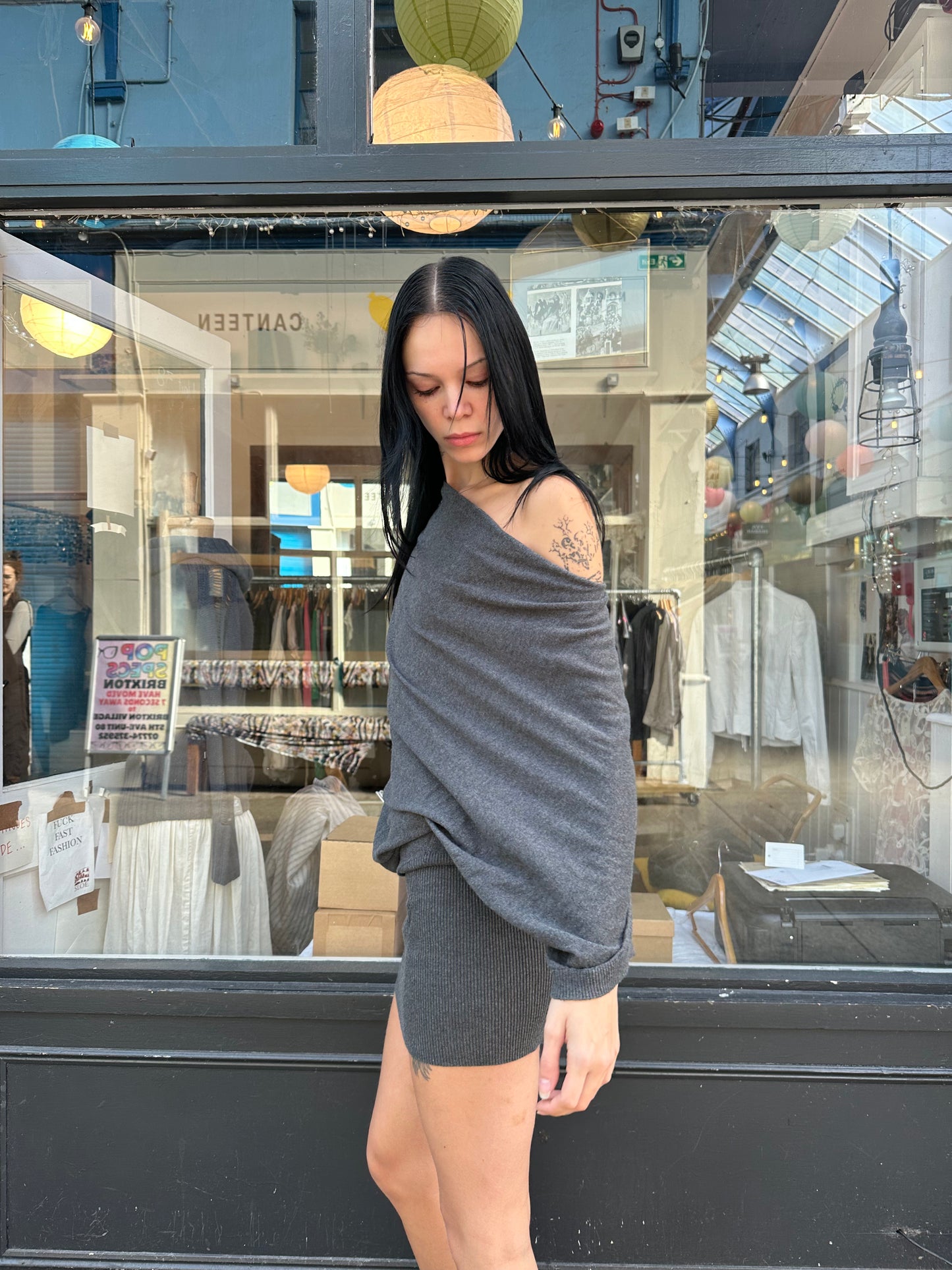 All saints dark grey slouchy mini dress