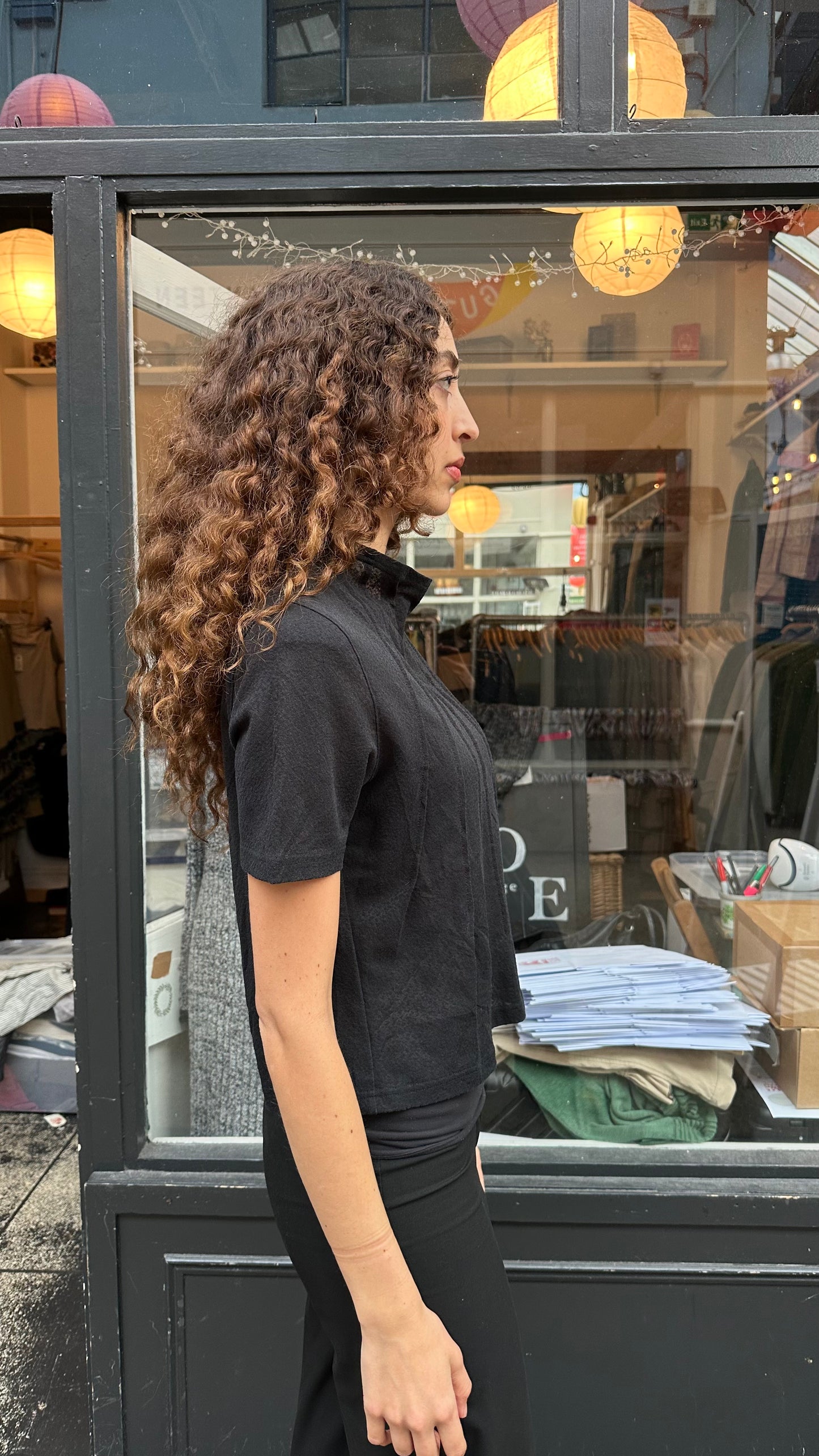 High neck top with ribbed detailing