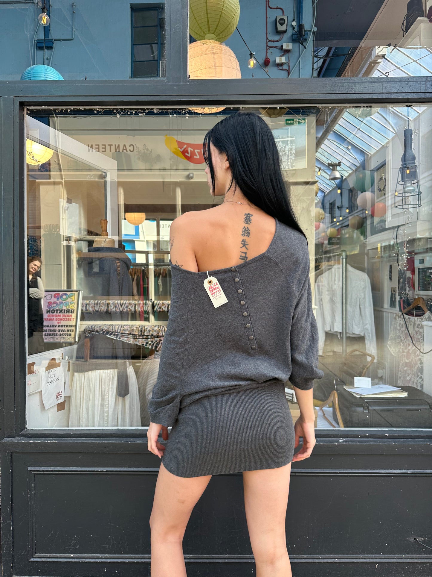 All saints dark grey slouchy mini dress