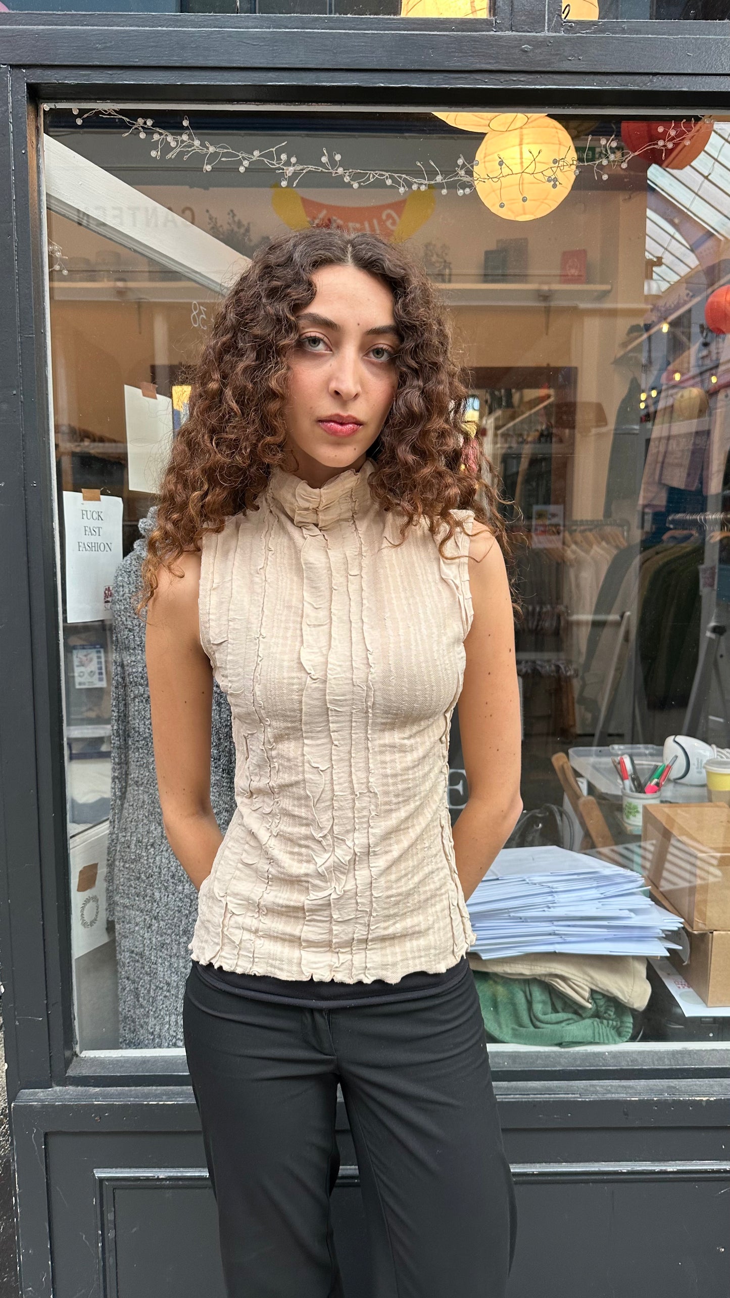 Textured sleeveless top