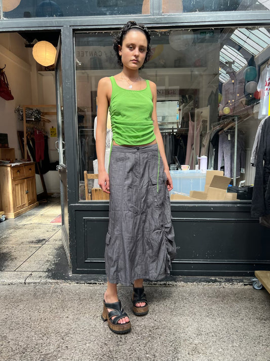 Grey 100% cotton striped maxi skirt