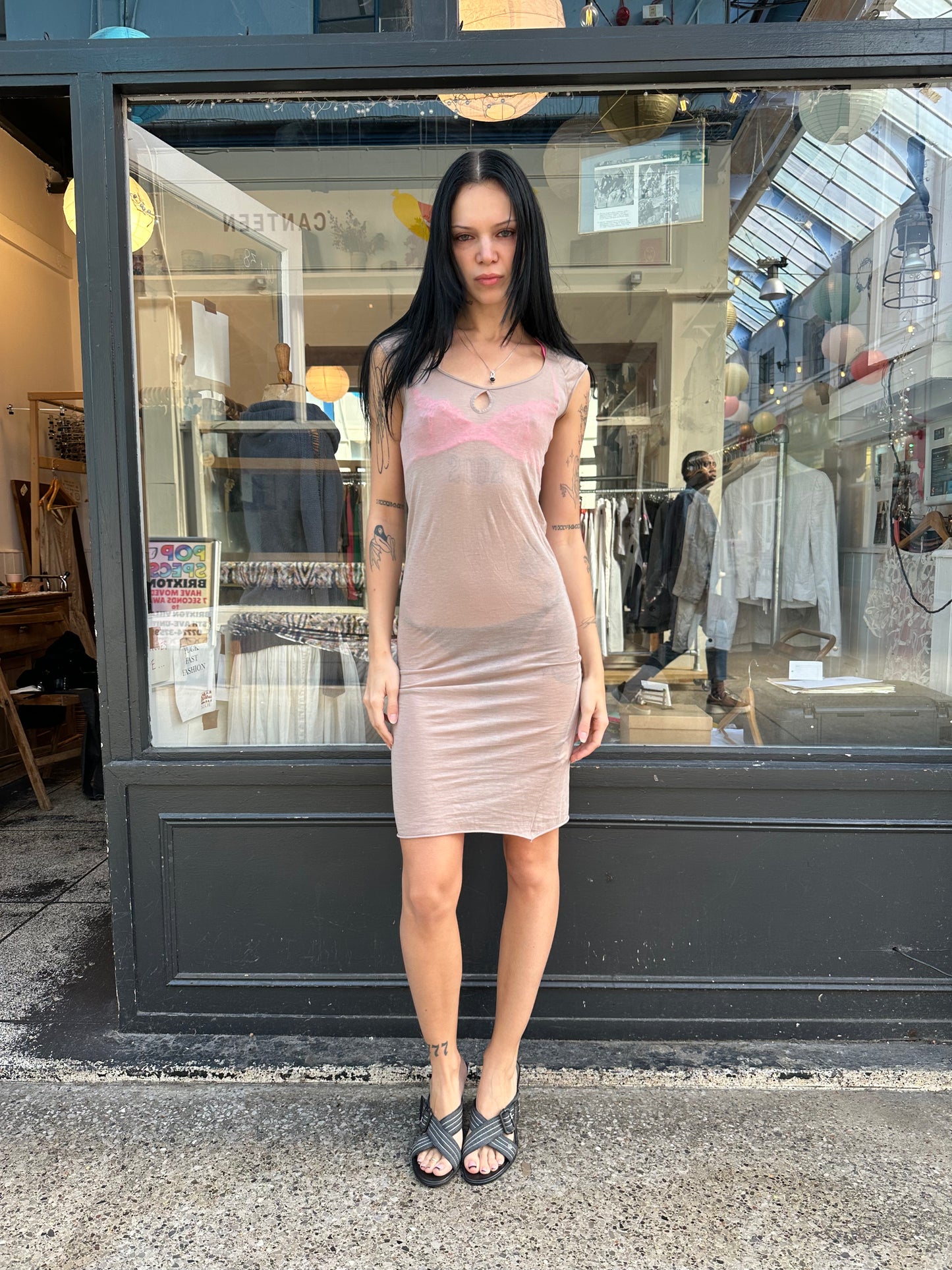 Beige 100% cotton mini dress