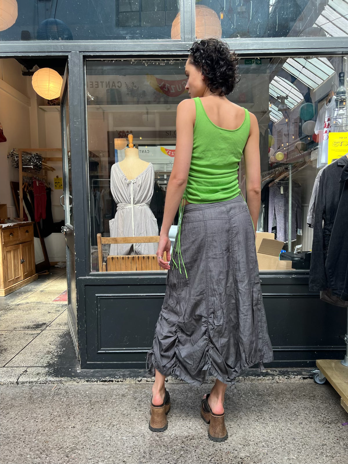 Grey 100% cotton striped maxi skirt