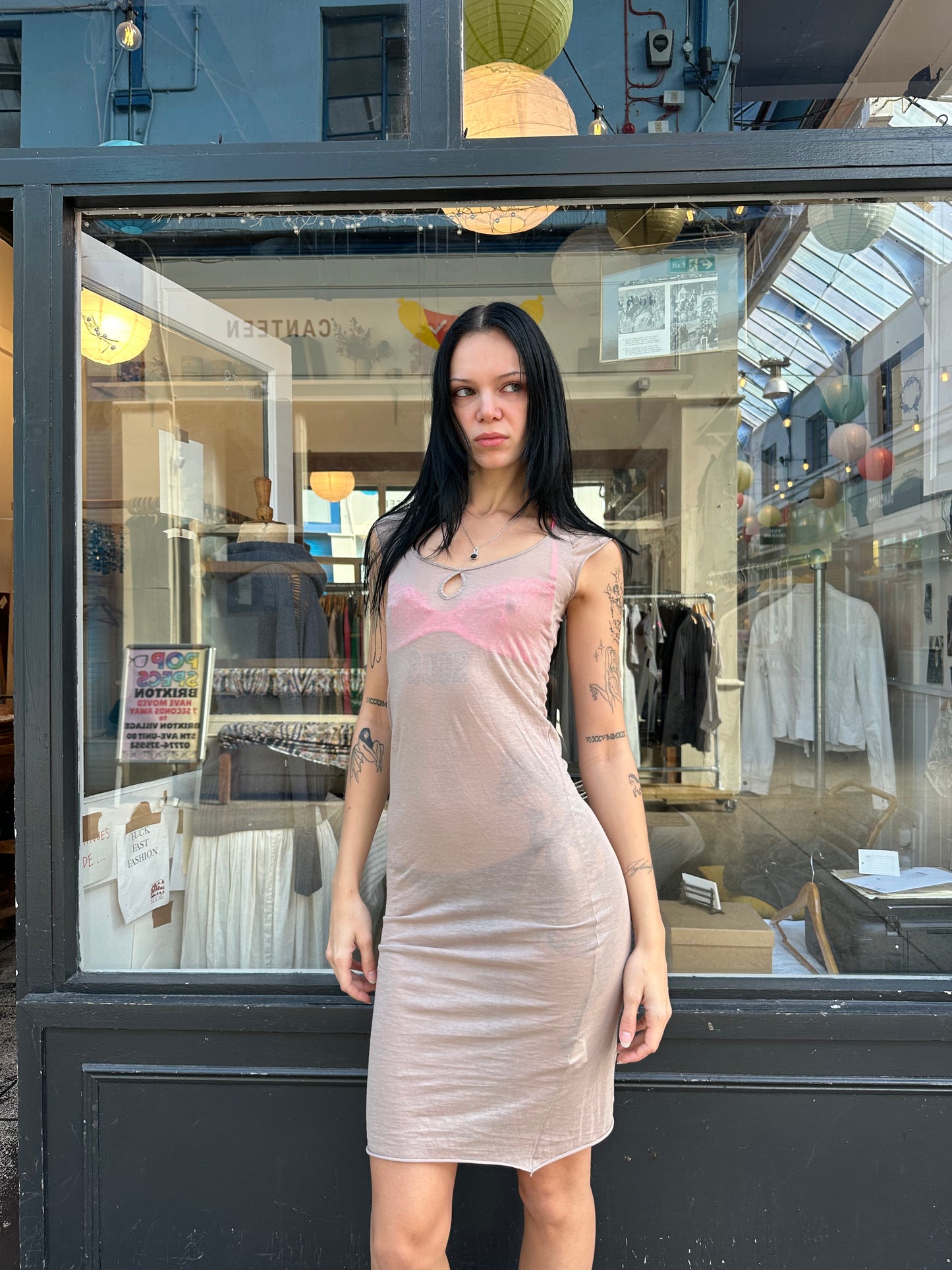 Beige 100% cotton mini dress