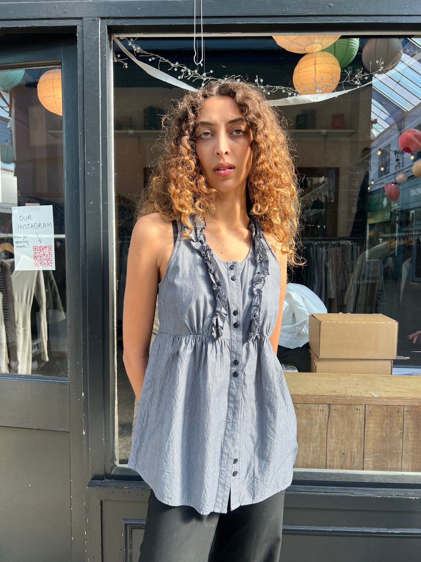 DKNY pinstripe babydoll top