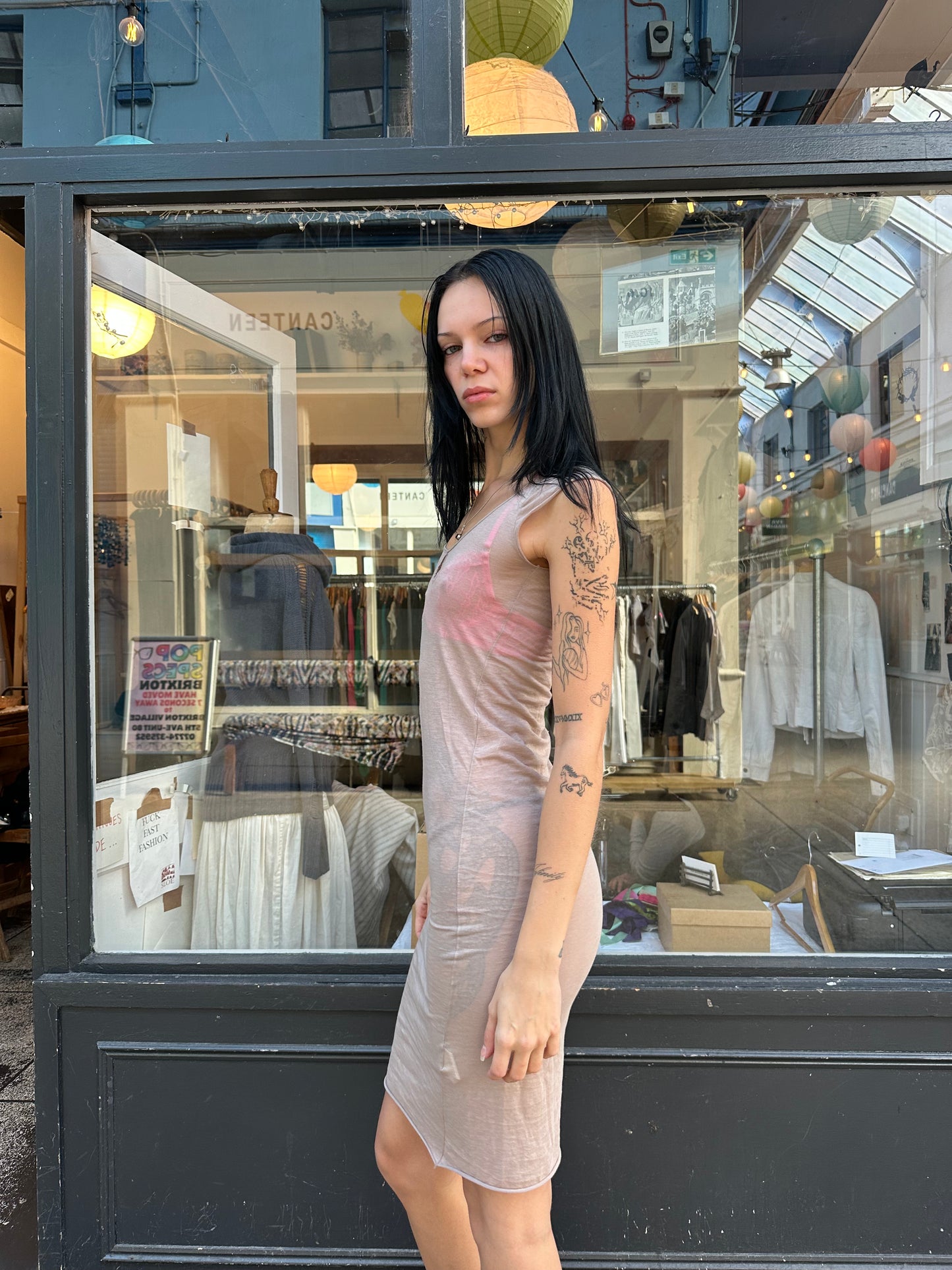 Beige 100% cotton mini dress
