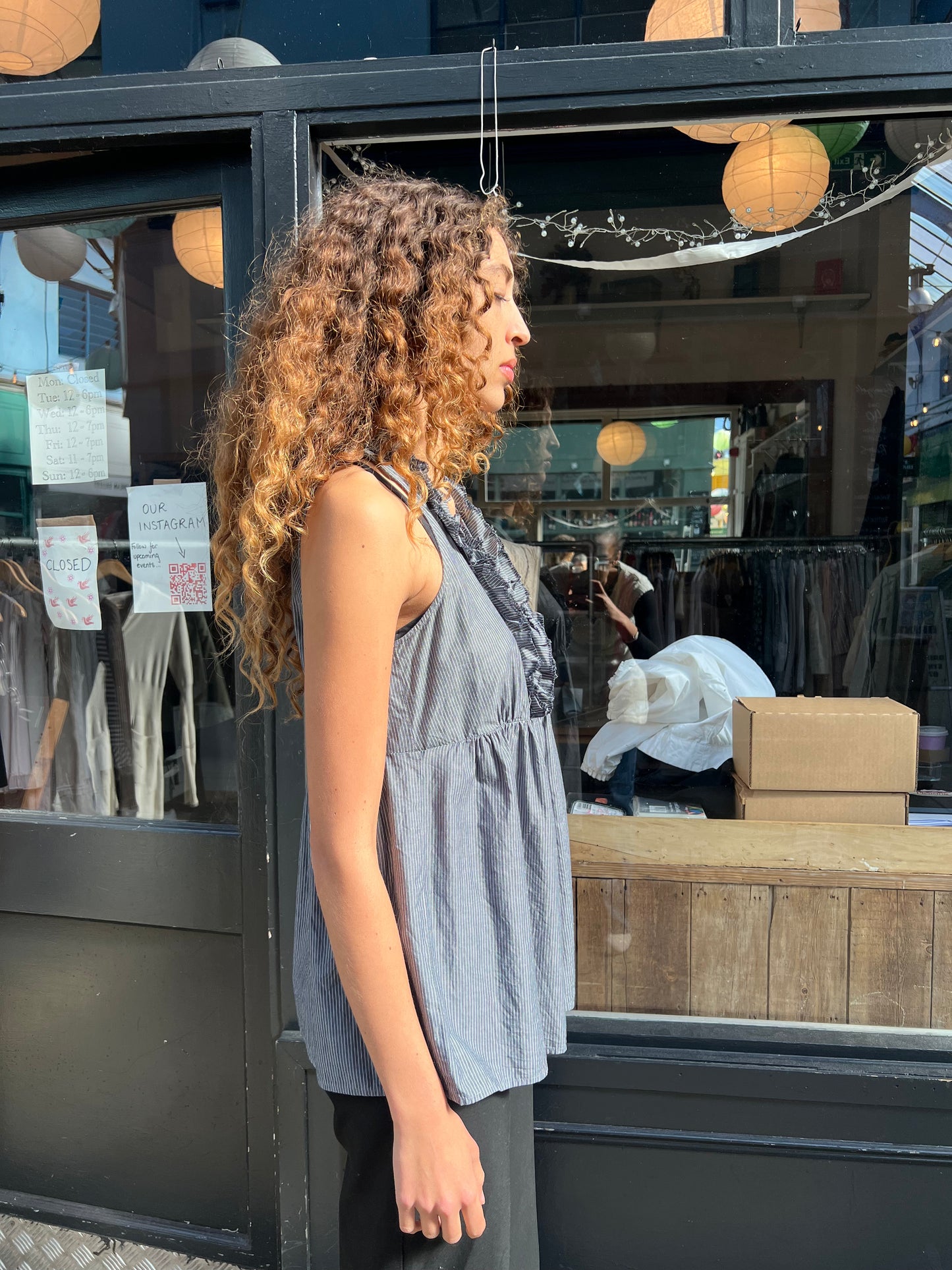 DKNY pinstripe babydoll top