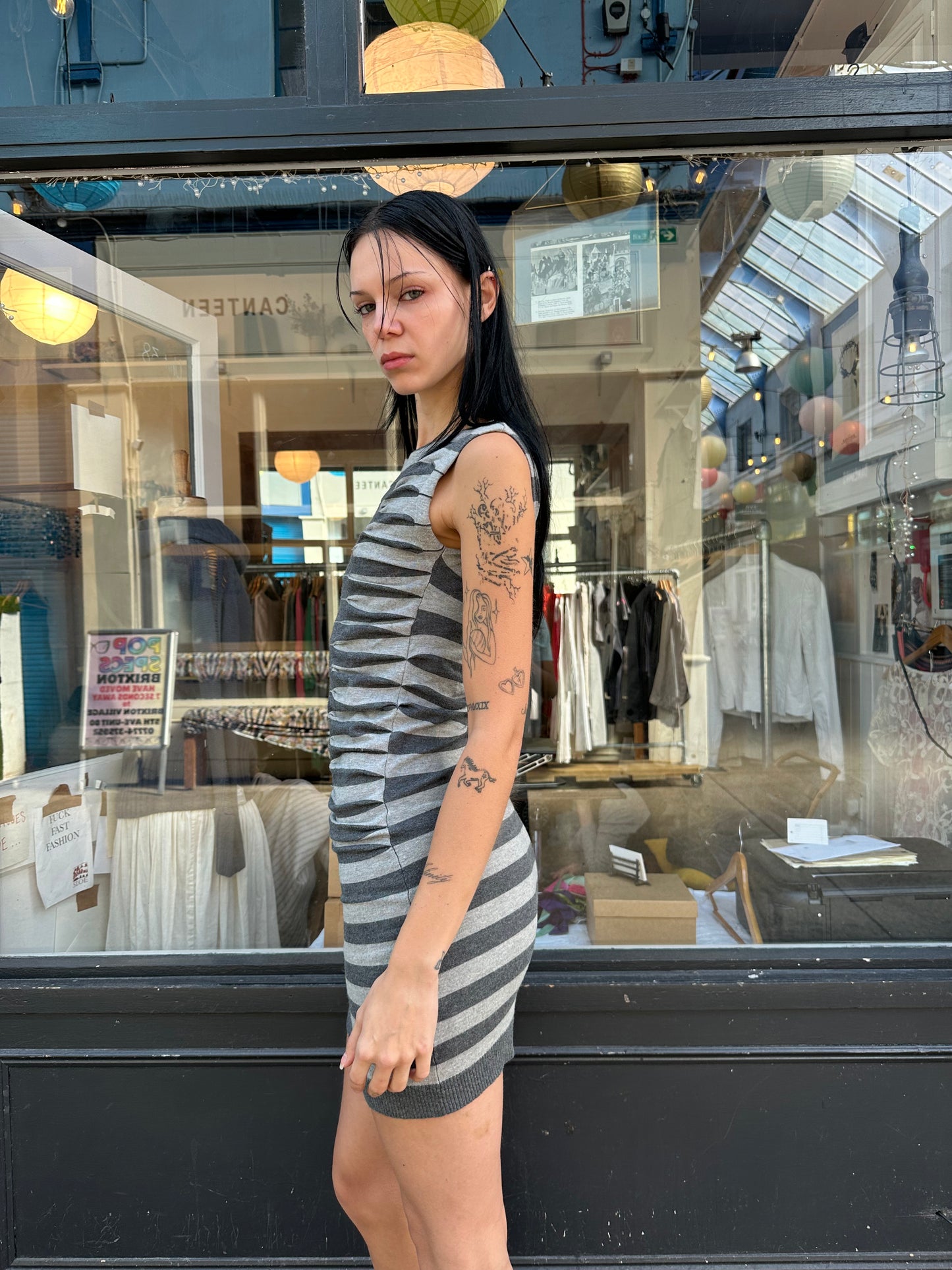 Grey striped mini dress