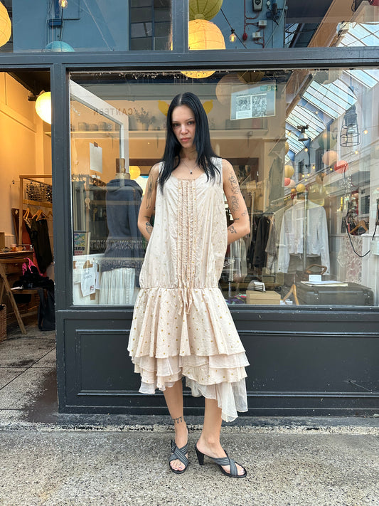 baby pink 100% silk polka dot drop waist dress