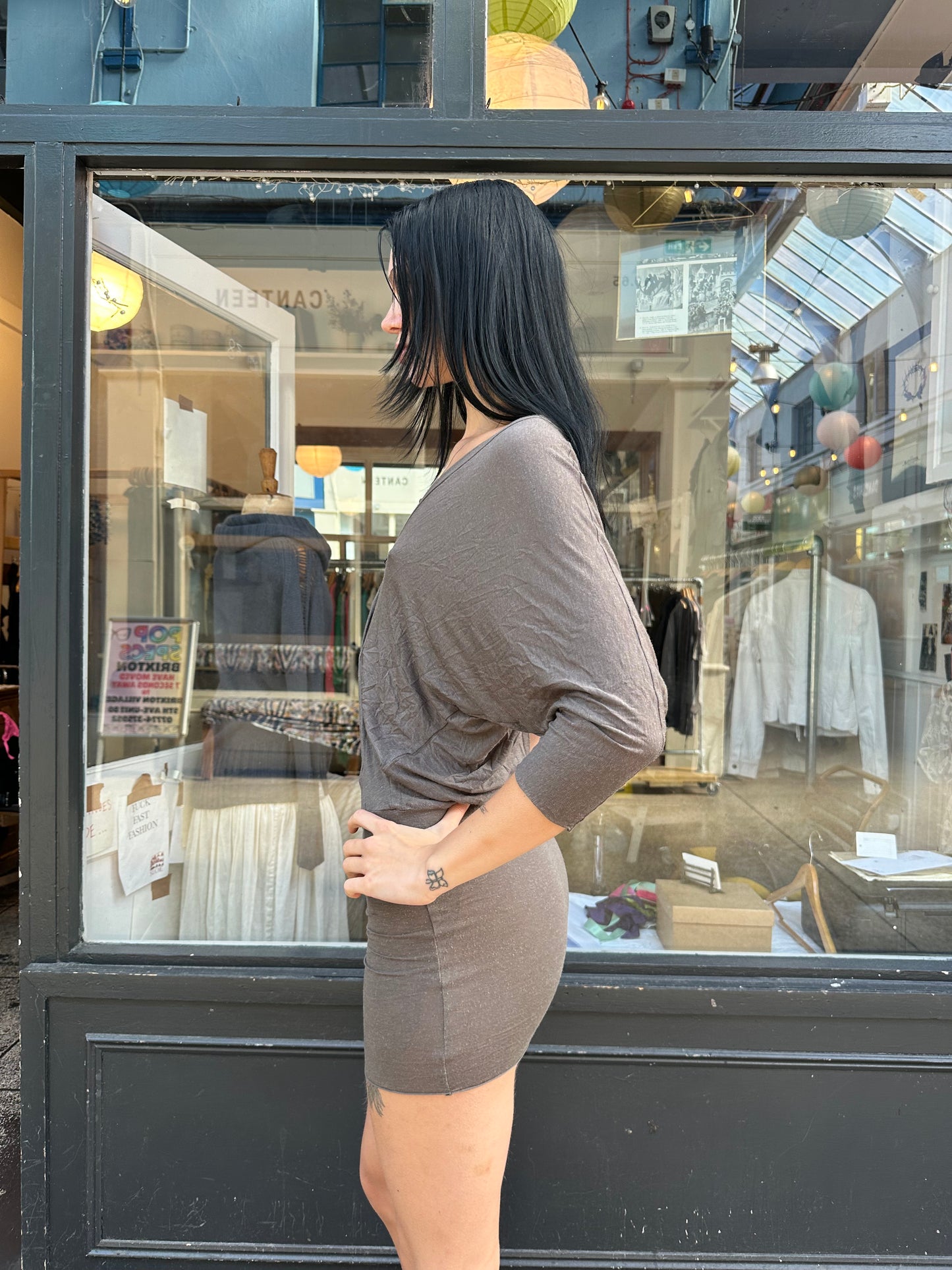 Grey batwing mini dress