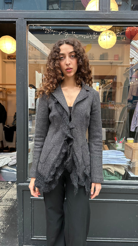 SPORTMAX grey ruffled wool jacket