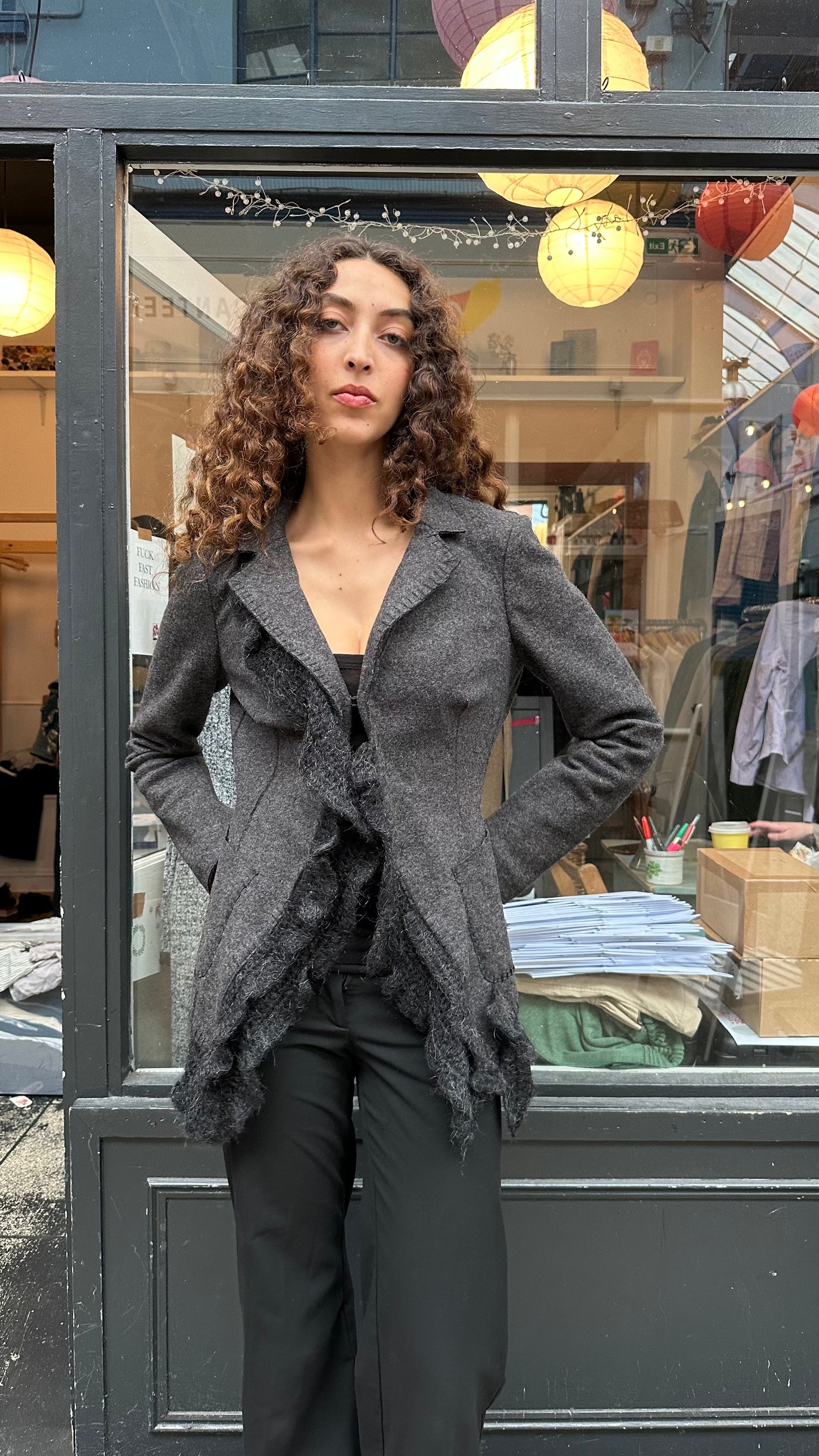 SPORTMAX grey ruffled wool jacket