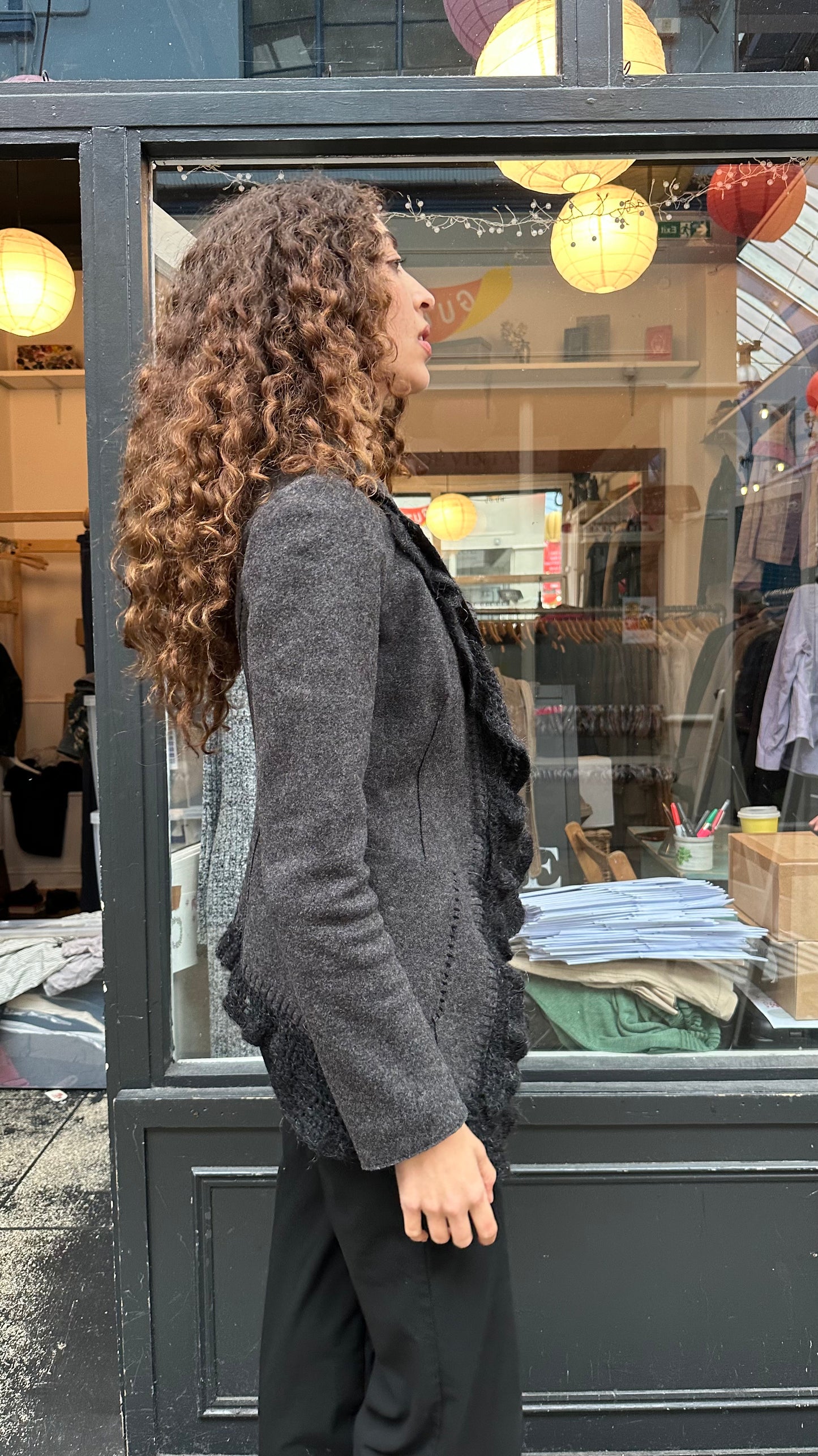 SPORTMAX grey ruffled wool jacket