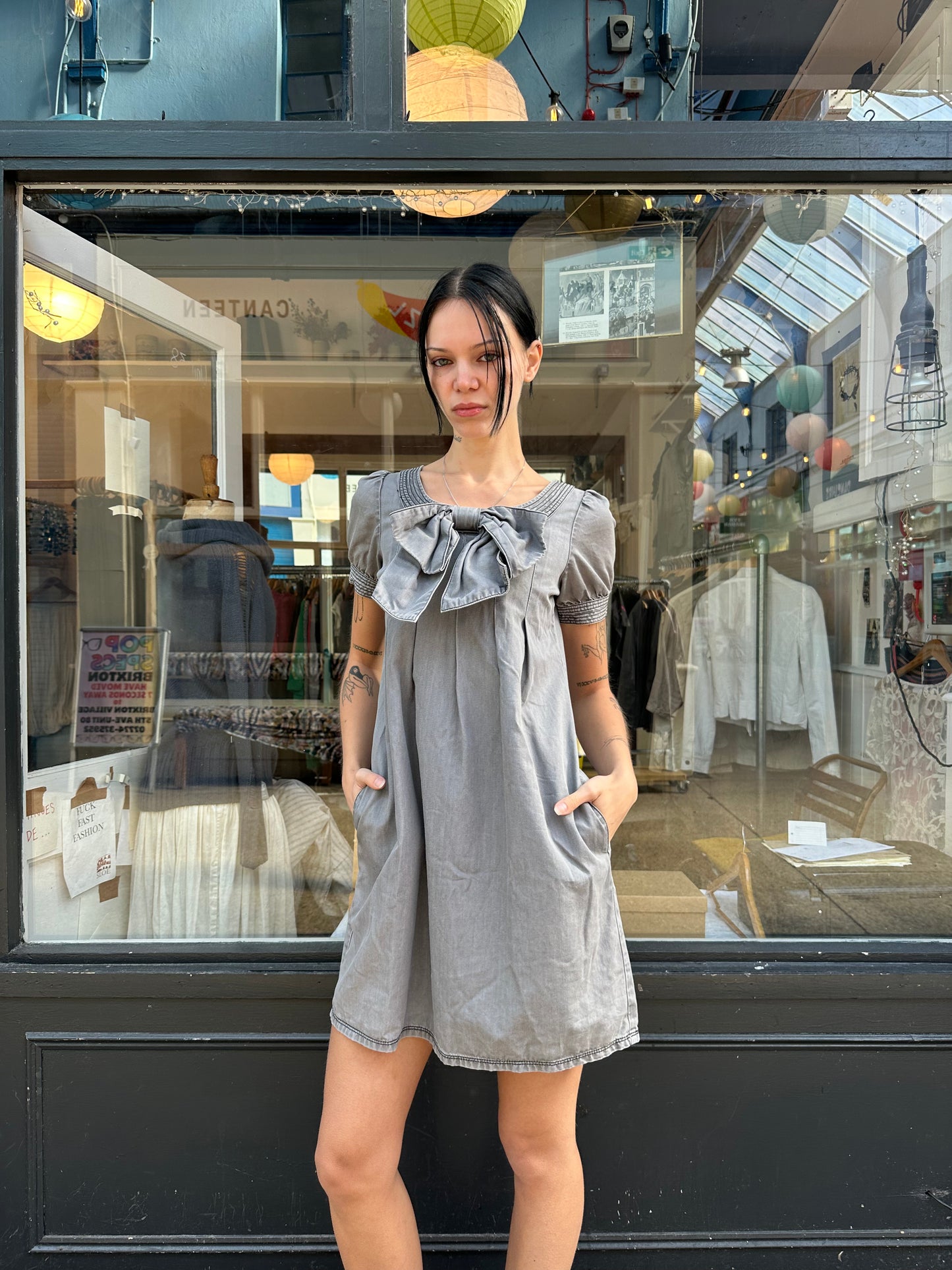 Grey denim baby doll dress