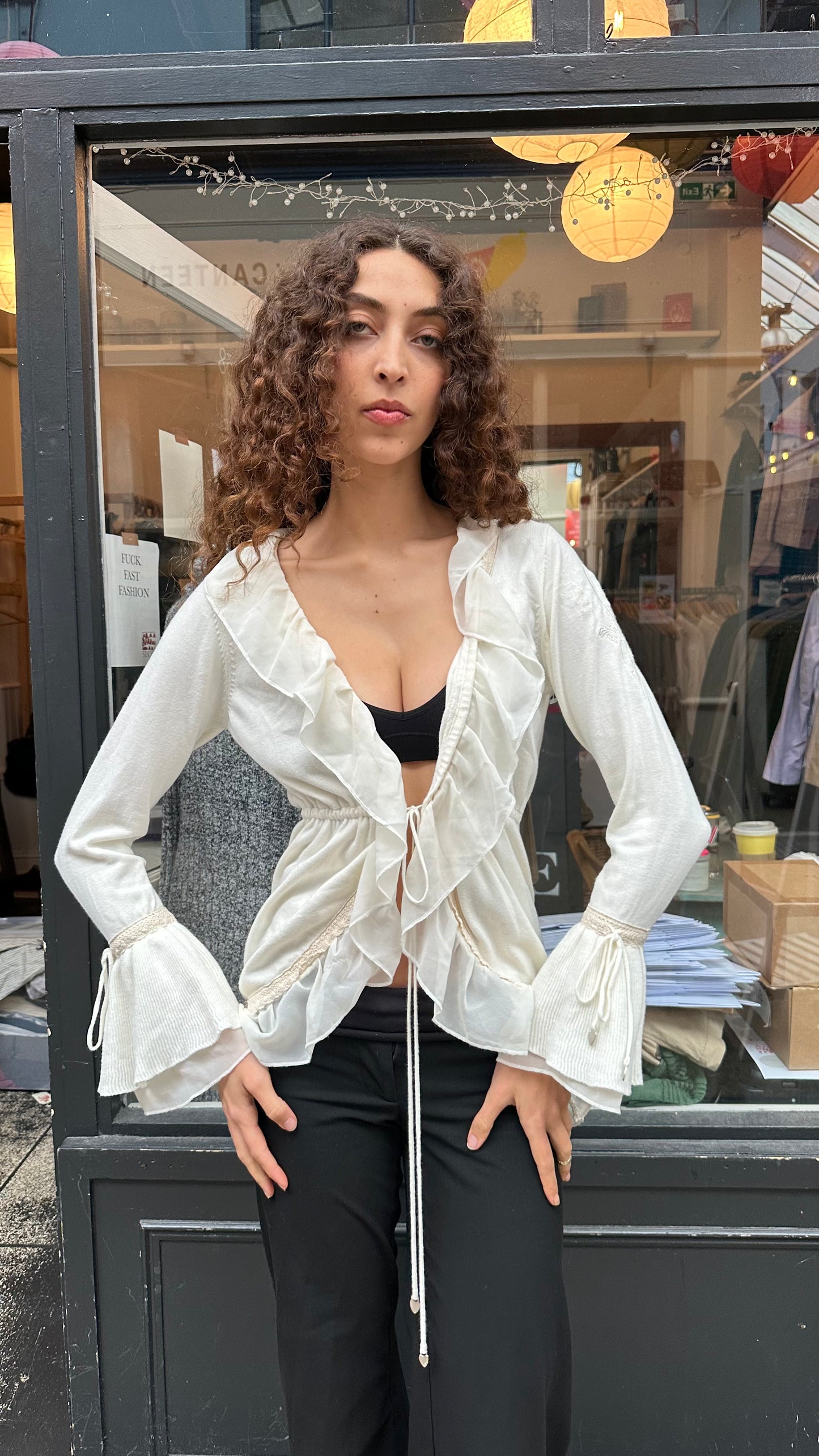 Cream ruffle cardigan