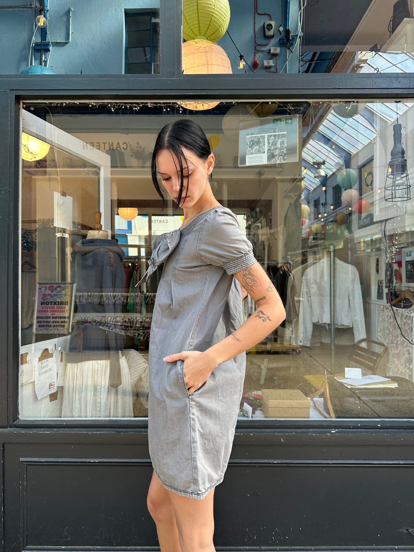 Grey denim baby doll dress