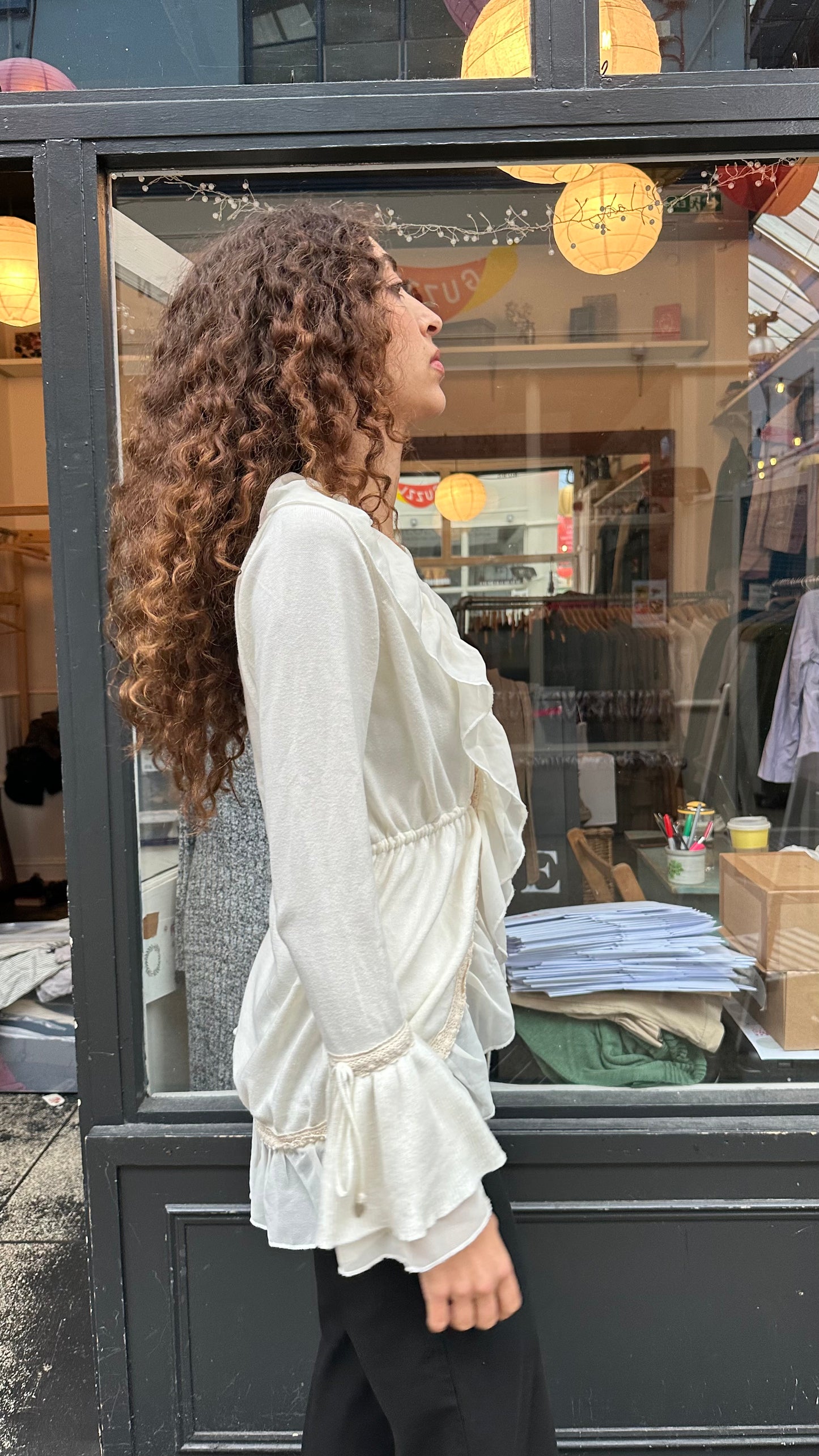 Cream ruffle cardigan