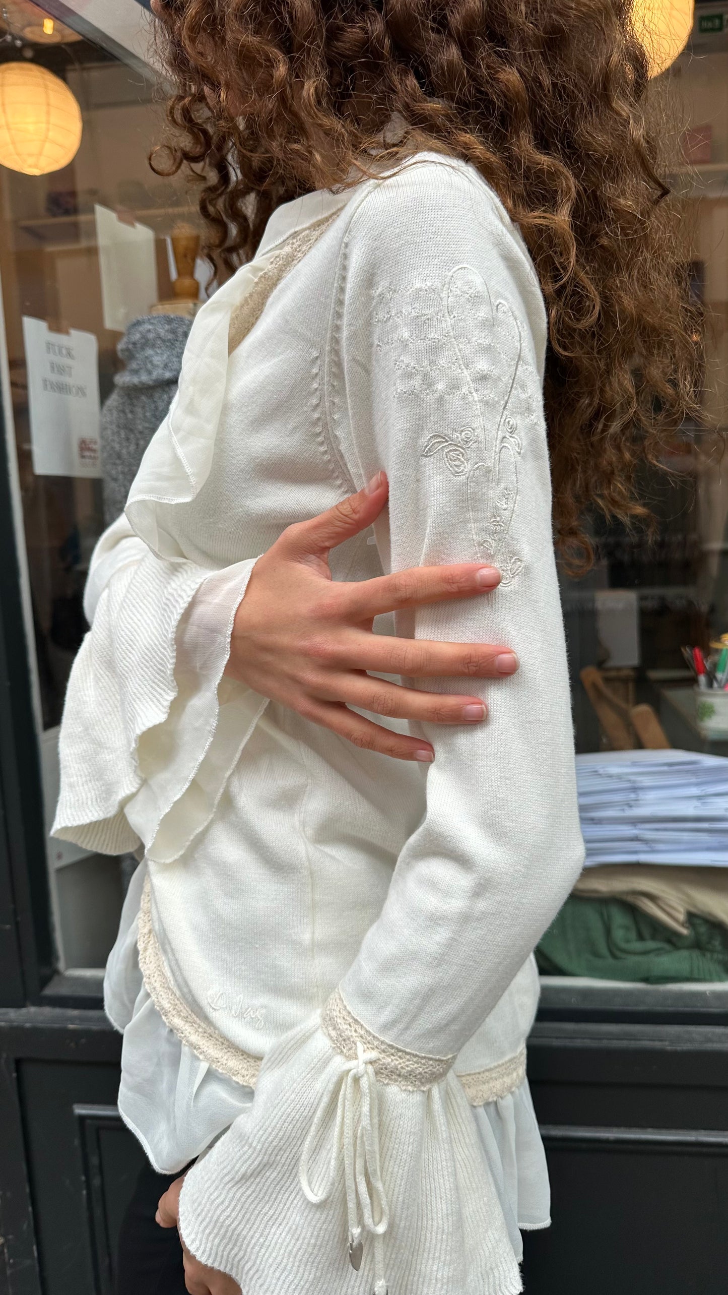 Cream ruffle cardigan