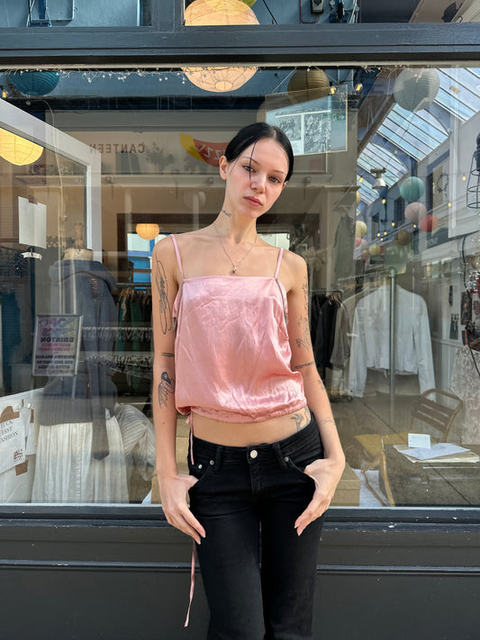 pink 100% silk top with chain detail