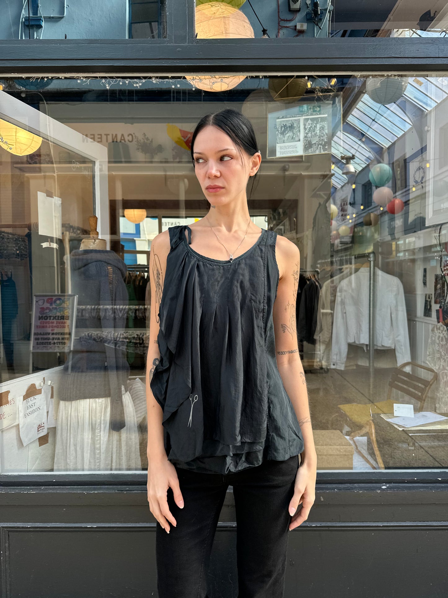 Black silk and cotton top