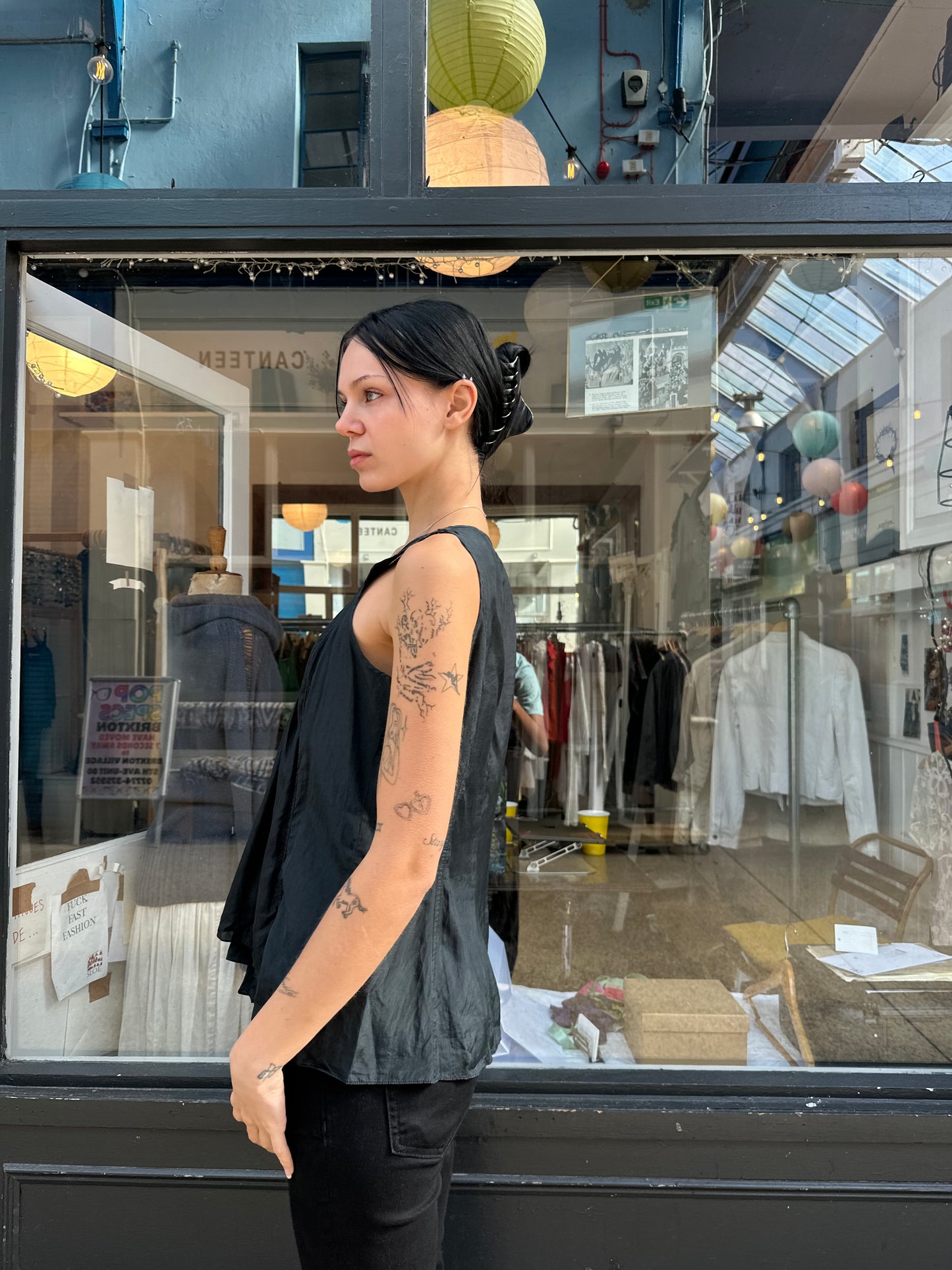 Black silk and cotton top