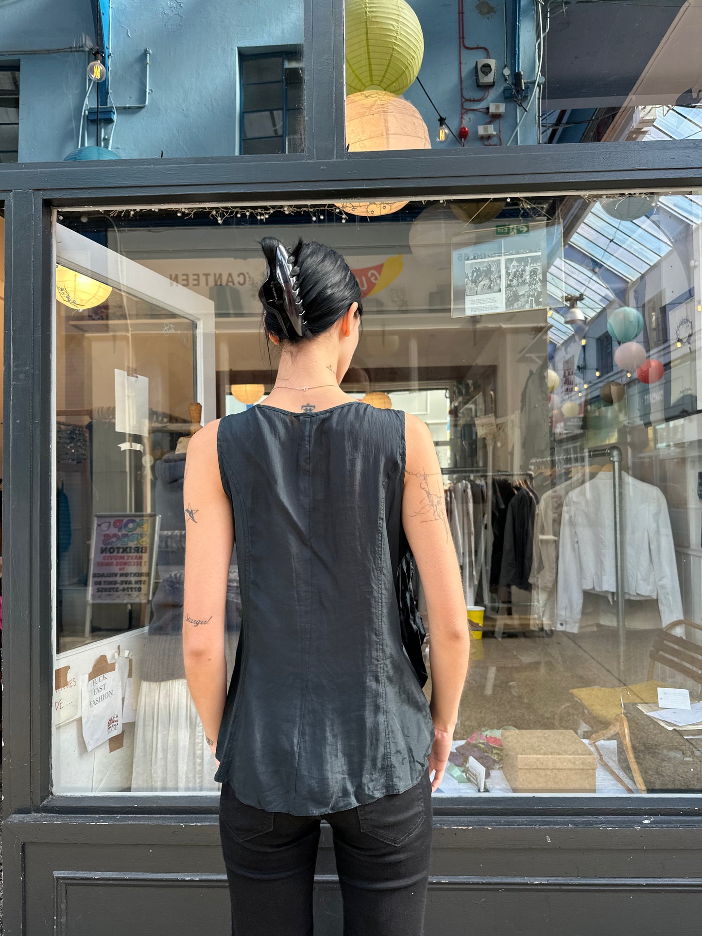 Black silk and cotton top