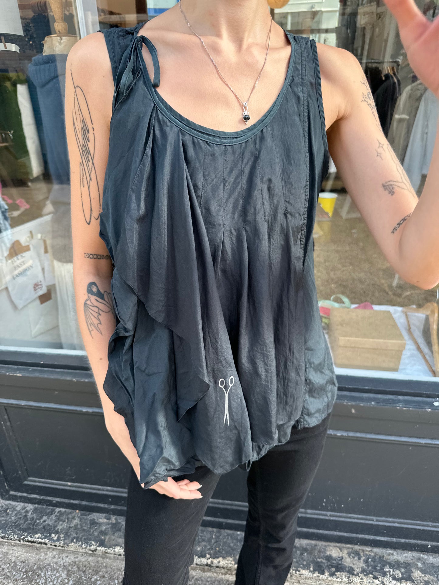 Black silk and cotton top
