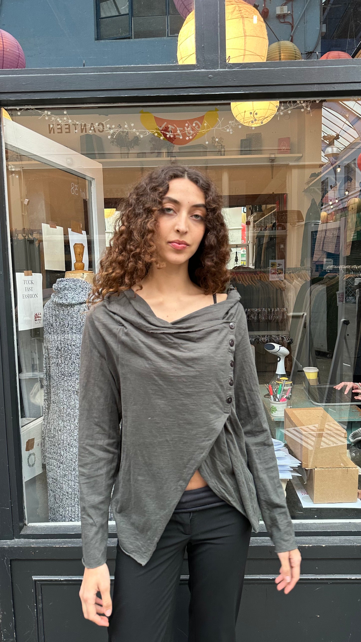 Cowl neck cardigan top