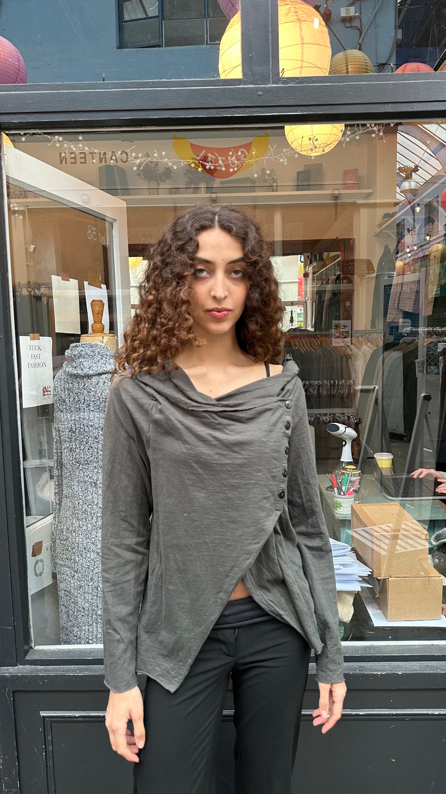 Cowl neck cardigan top