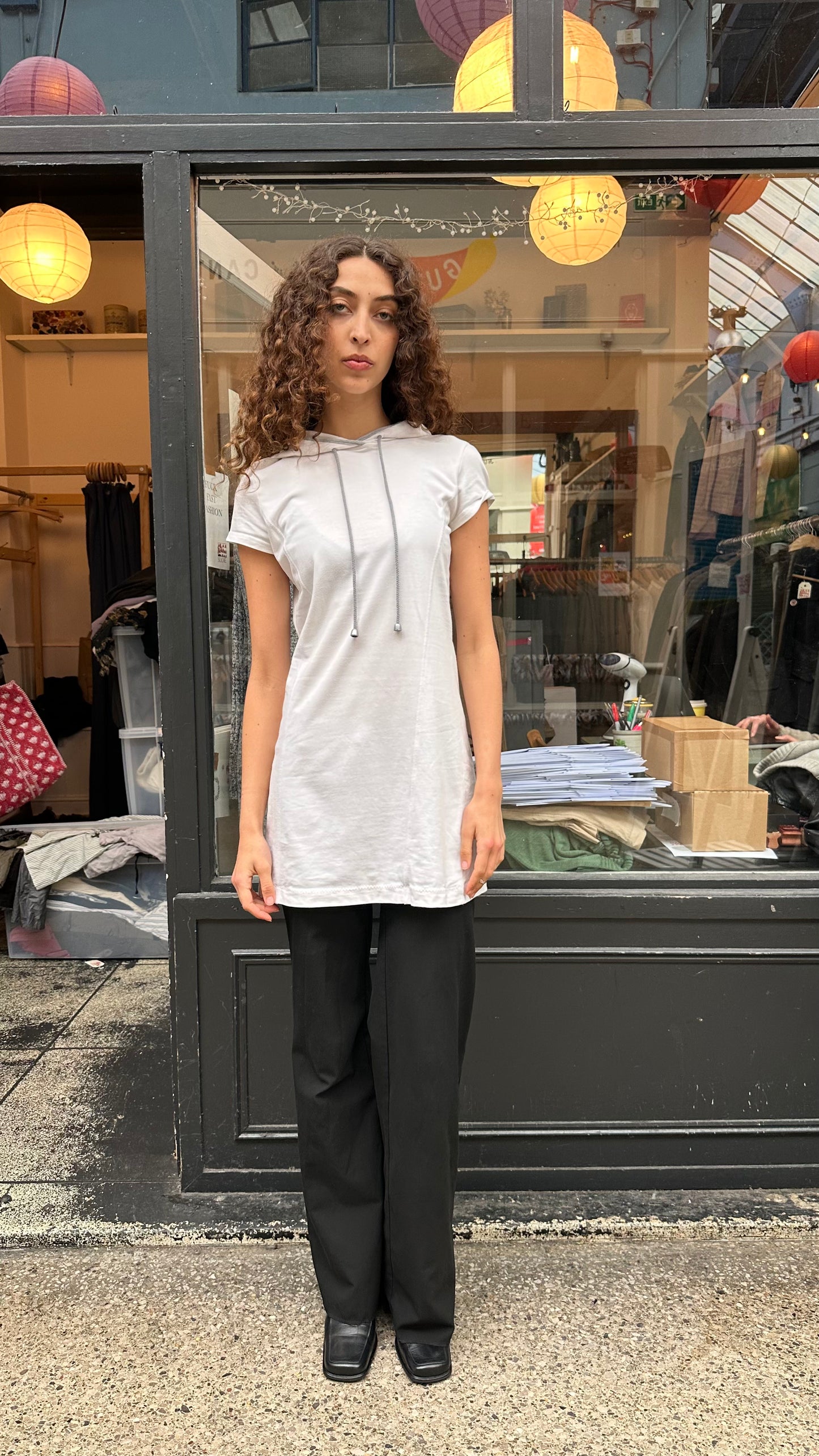 ARMANI white hooded shift dress