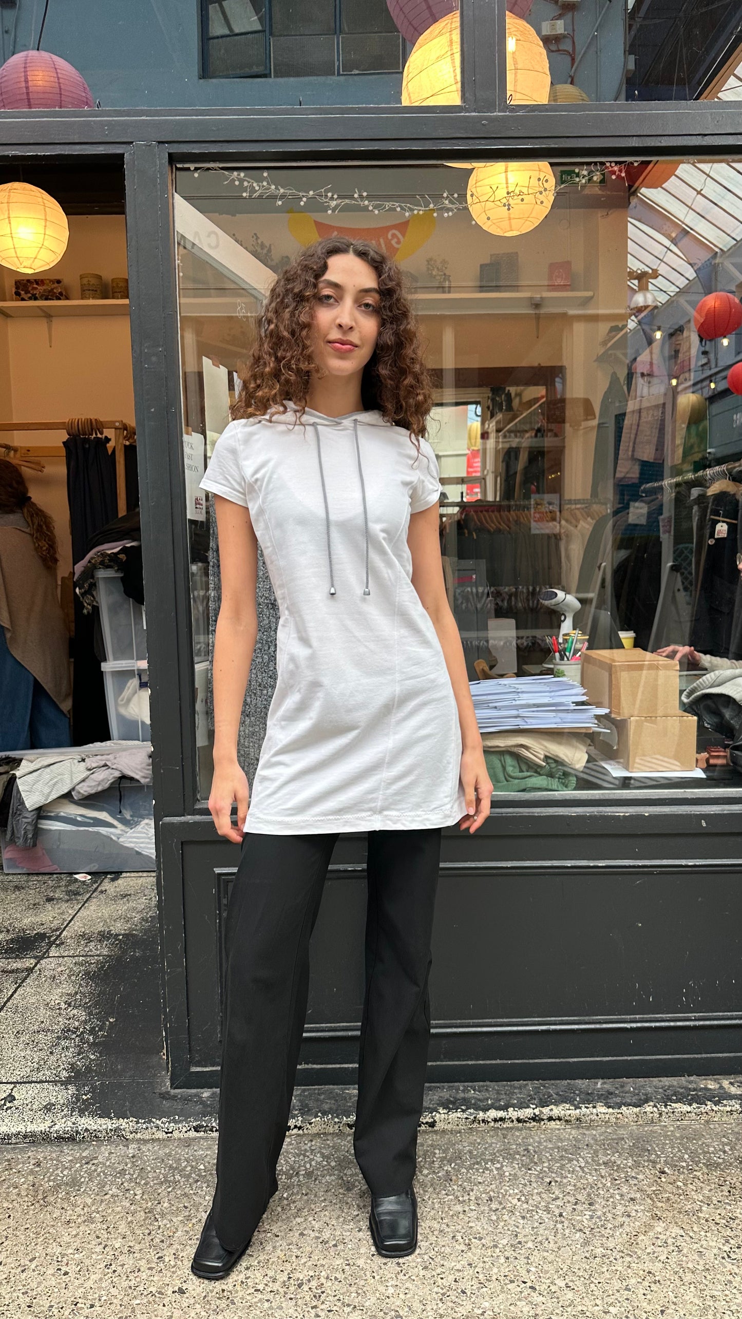 ARMANI white hooded shift dress