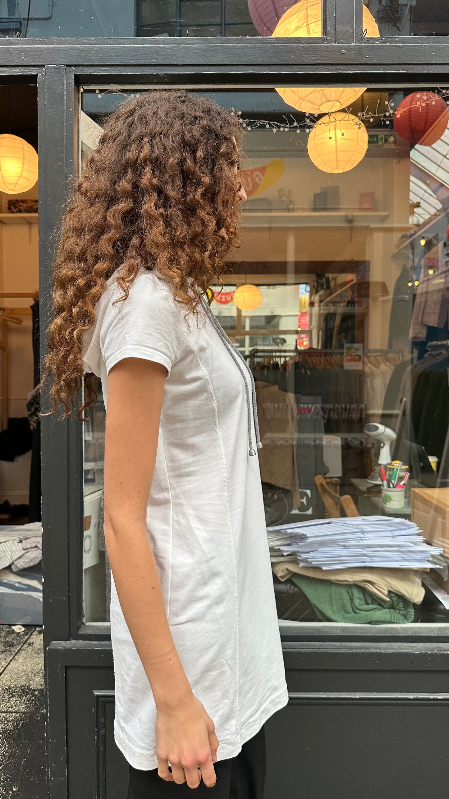 ARMANI white hooded shift dress