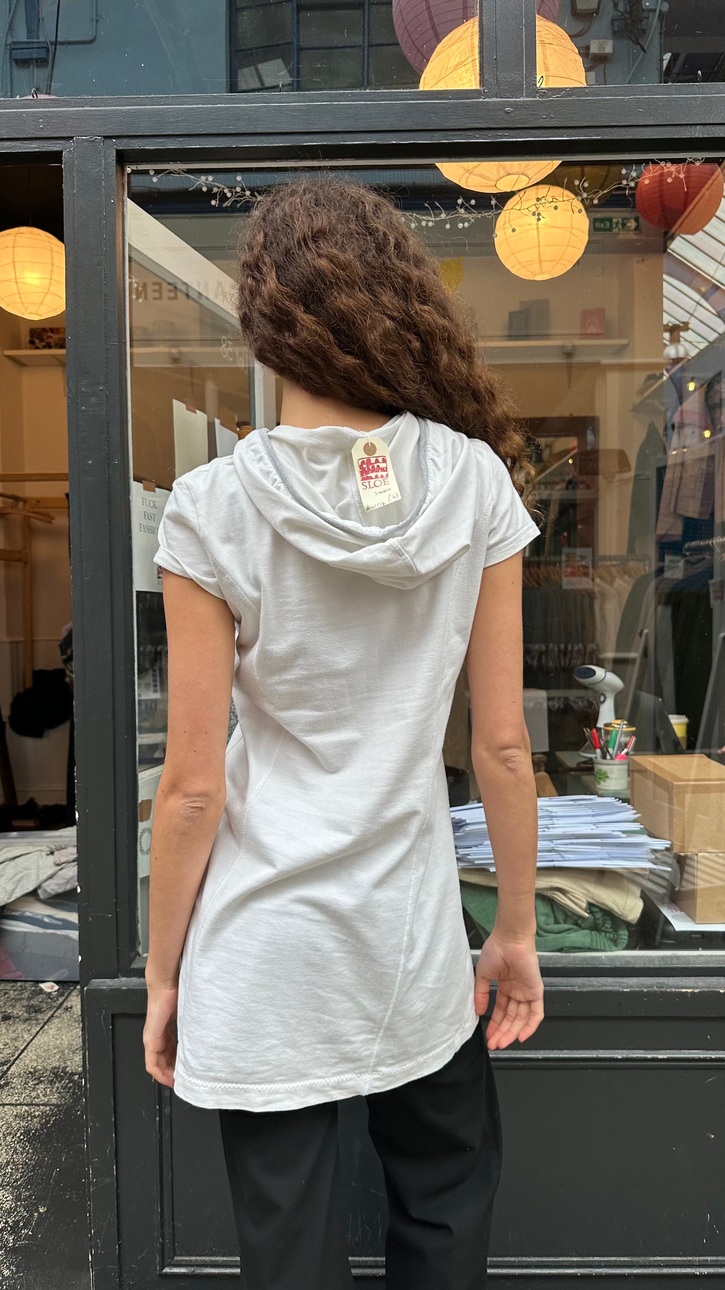 ARMANI white hooded shift dress